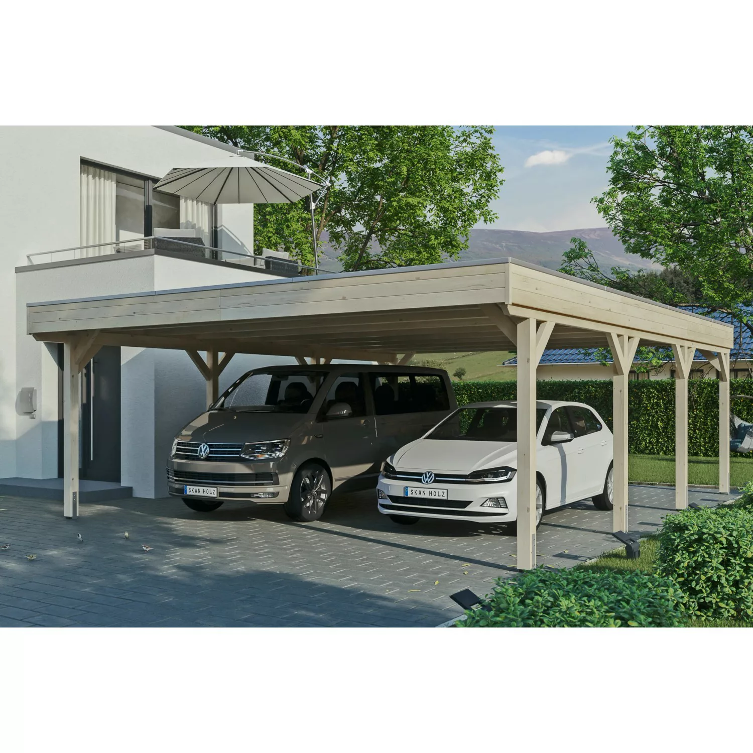 Skan Holz Carport Grunewald 622 cm x 796 cm mit EPDM-Dach Natur günstig online kaufen