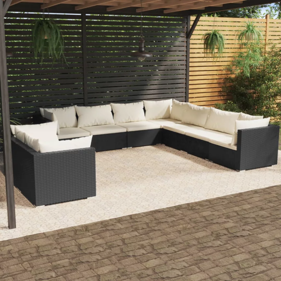 Vidaxl 9-tlg. Garten-lounge-set Mit Kissen Schwarz Poly Rattan günstig online kaufen