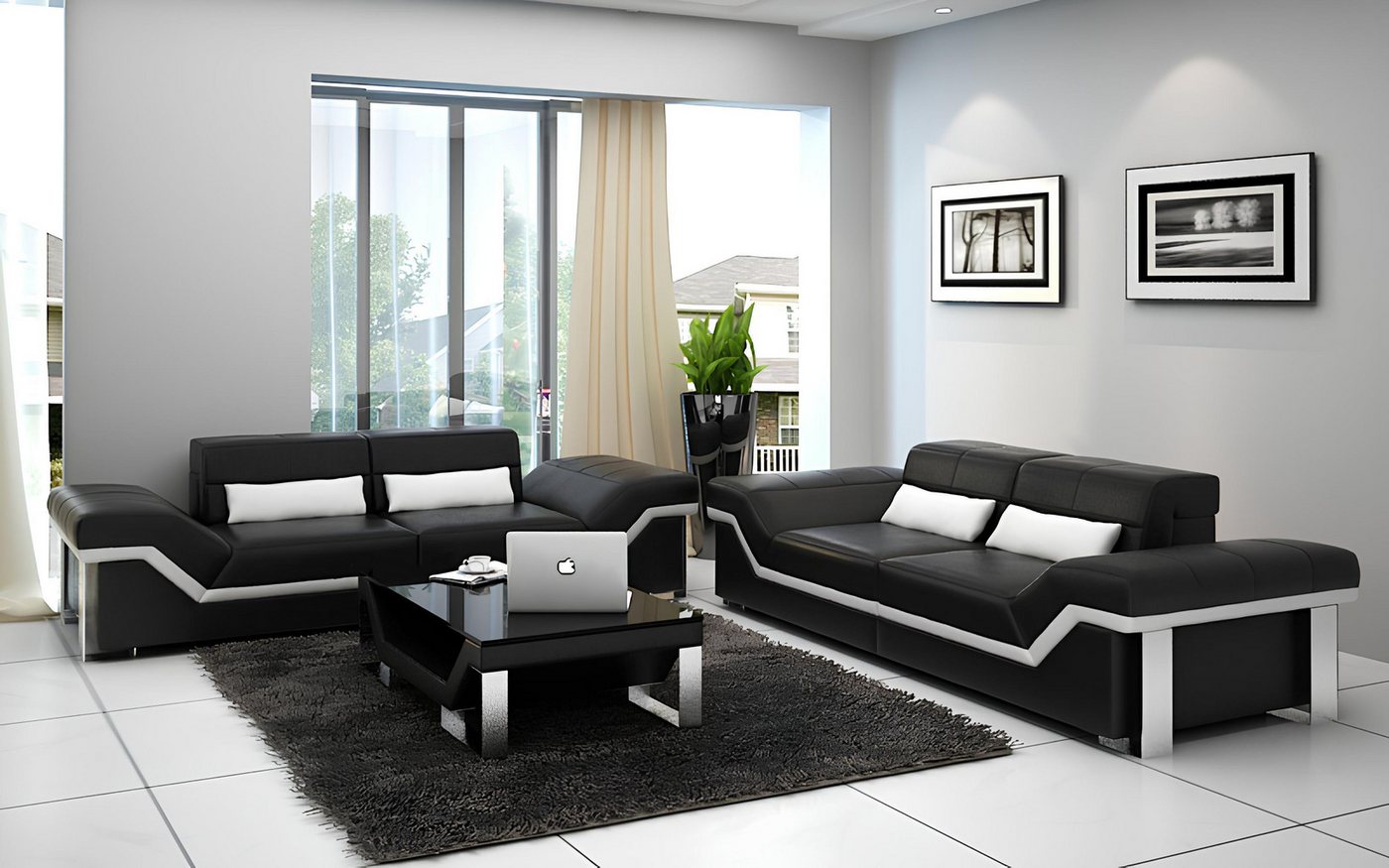 JVmoebel Sofa Ledersofa Sofa Couch Wohnlandschaft 3+3 Garnitur Design Moder günstig online kaufen