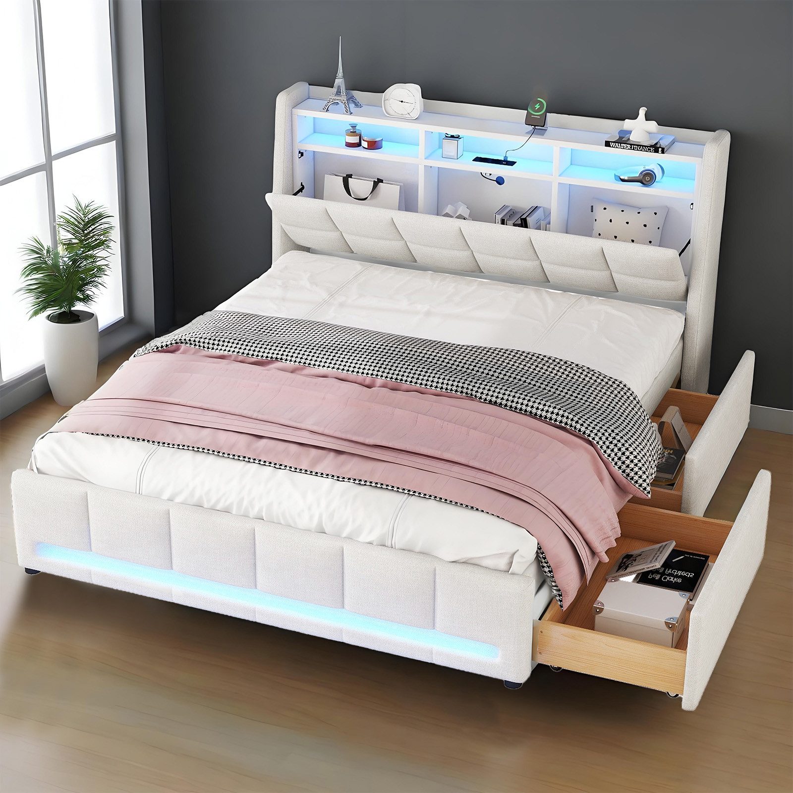 OKWISH Polsterbett Stauraumbett Kinderbett Gästebett Funktionsbett günstig online kaufen