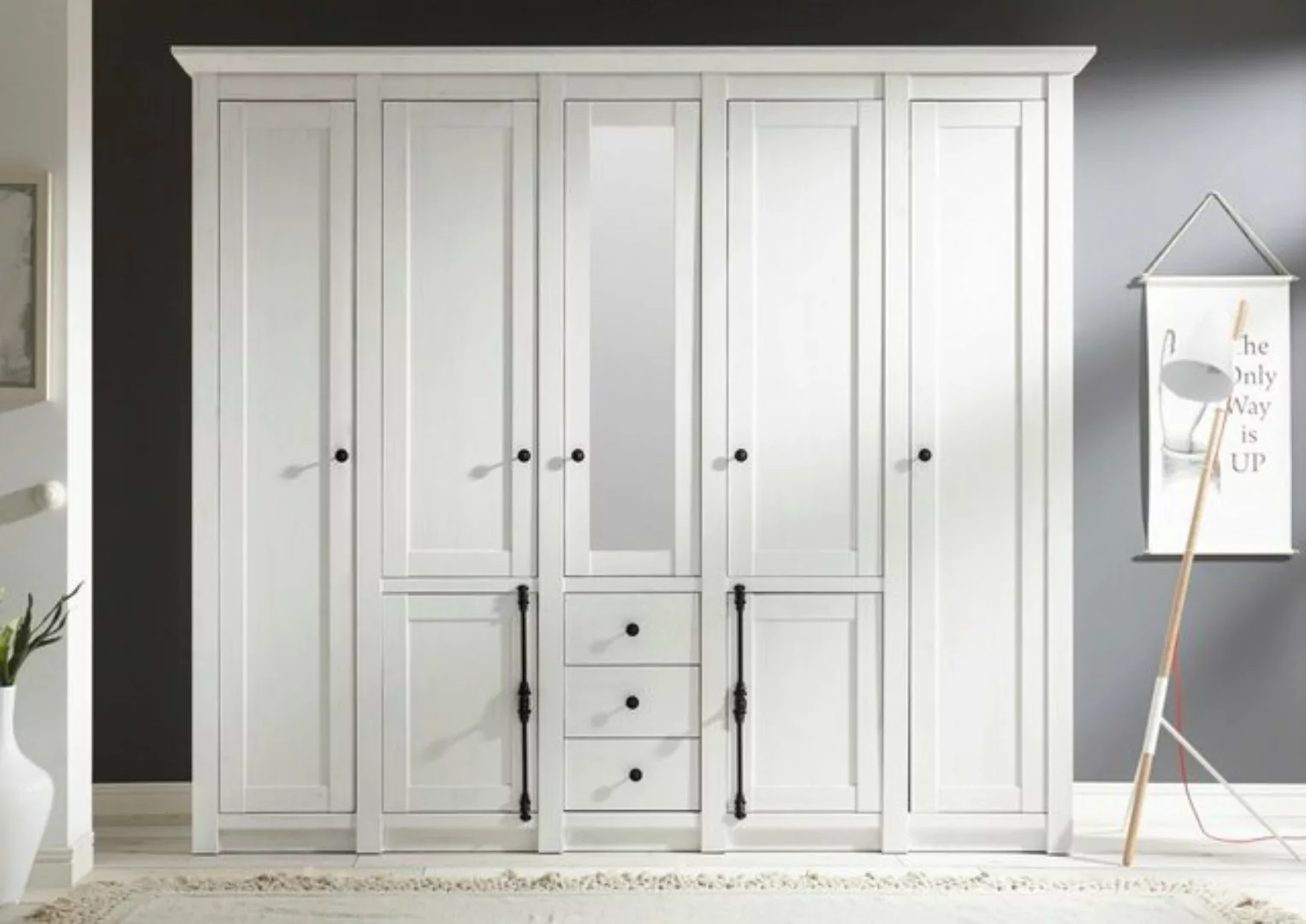 Empinio24 Kleiderschrank WALES 7-türig, 236x206 cm, mit 3 Schubkästen, weiß günstig online kaufen