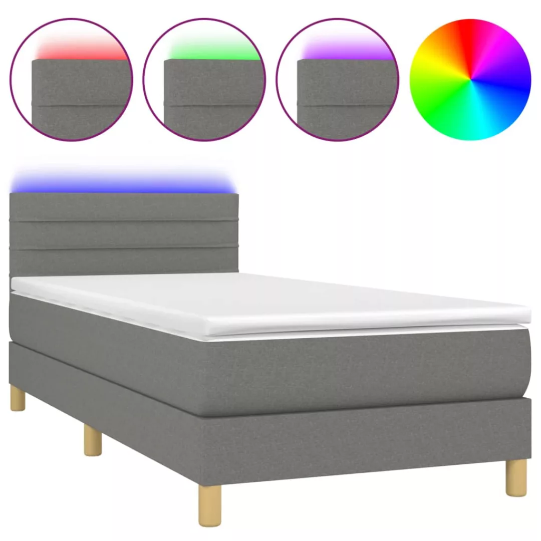 Vidaxl Boxspringbett Mit Matratze & Led Dunkelgrau 80x200 Cm Stoff günstig online kaufen