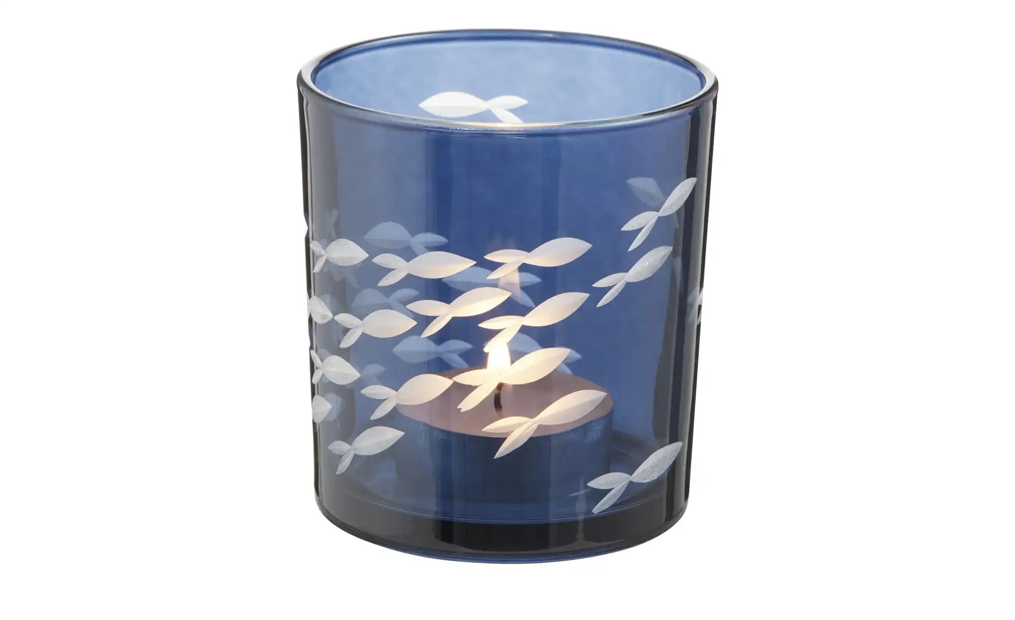 HOME STORY Teelichtglas Fische   ¦ blau ¦ Glas ¦ Maße (cm): H: 8  Ø: 7.3 Ac günstig online kaufen