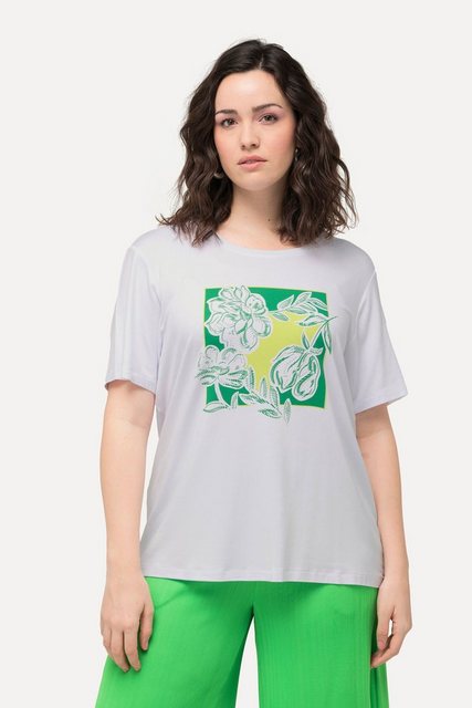 Ulla Popken T-Shirt T-Shirt Blume Ziersteine Rundhals Halbarm günstig online kaufen