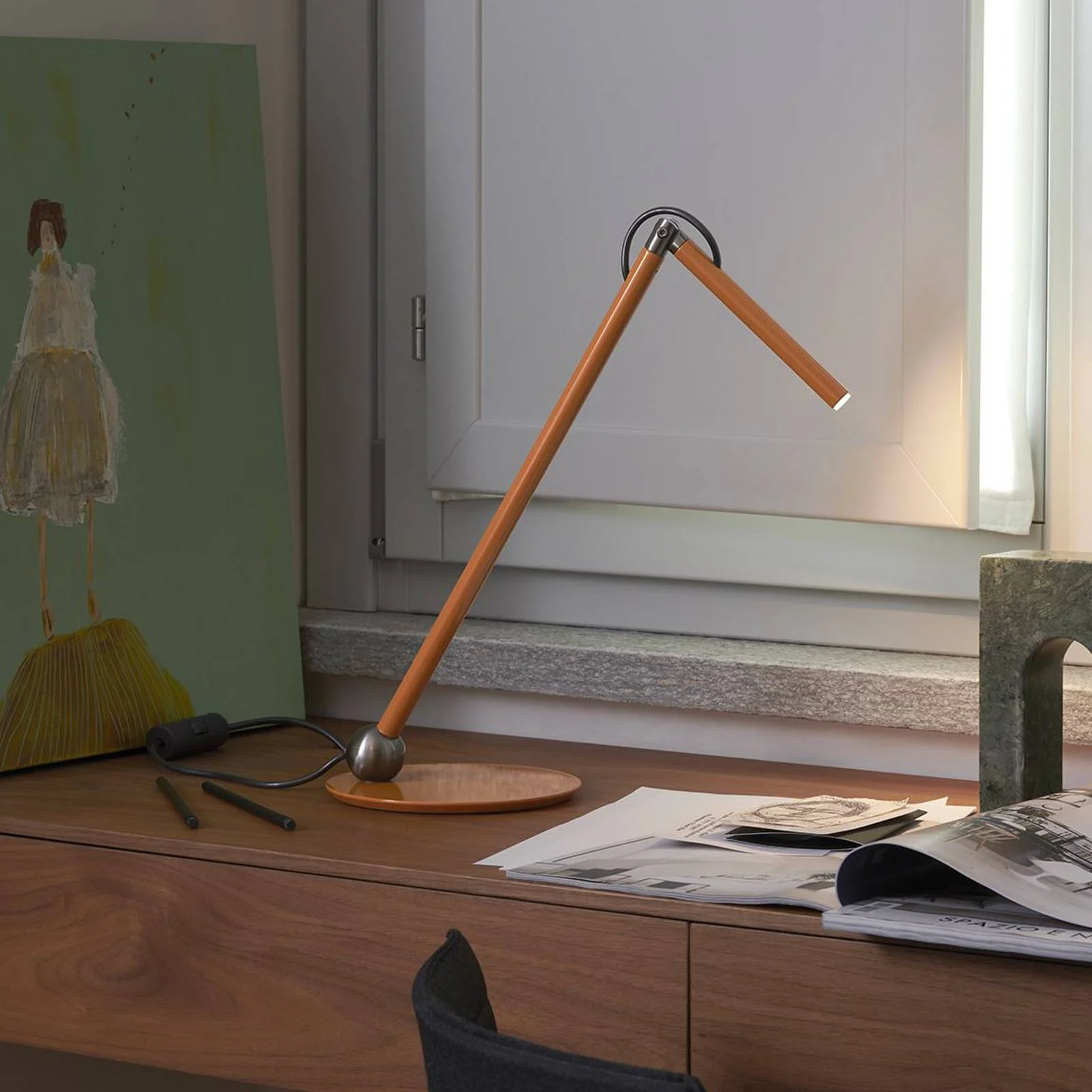 Oluce LED-Tischleuchte Calamaio, senfgelb, Metall, Höhe 37cm günstig online kaufen