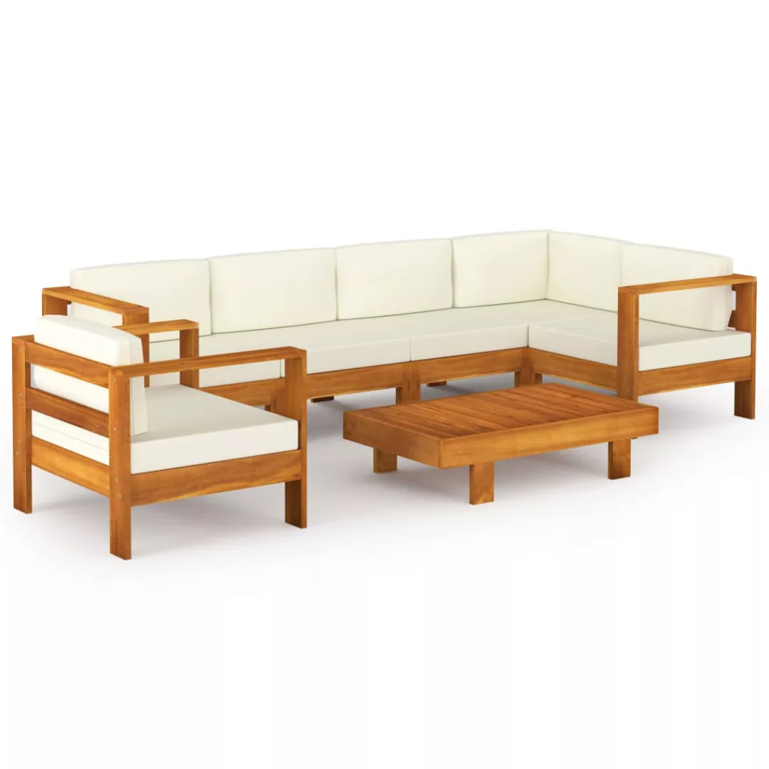 7-tlg. Garten-lounge-set Mit Creme Auflagen Massivholz Akazie günstig online kaufen