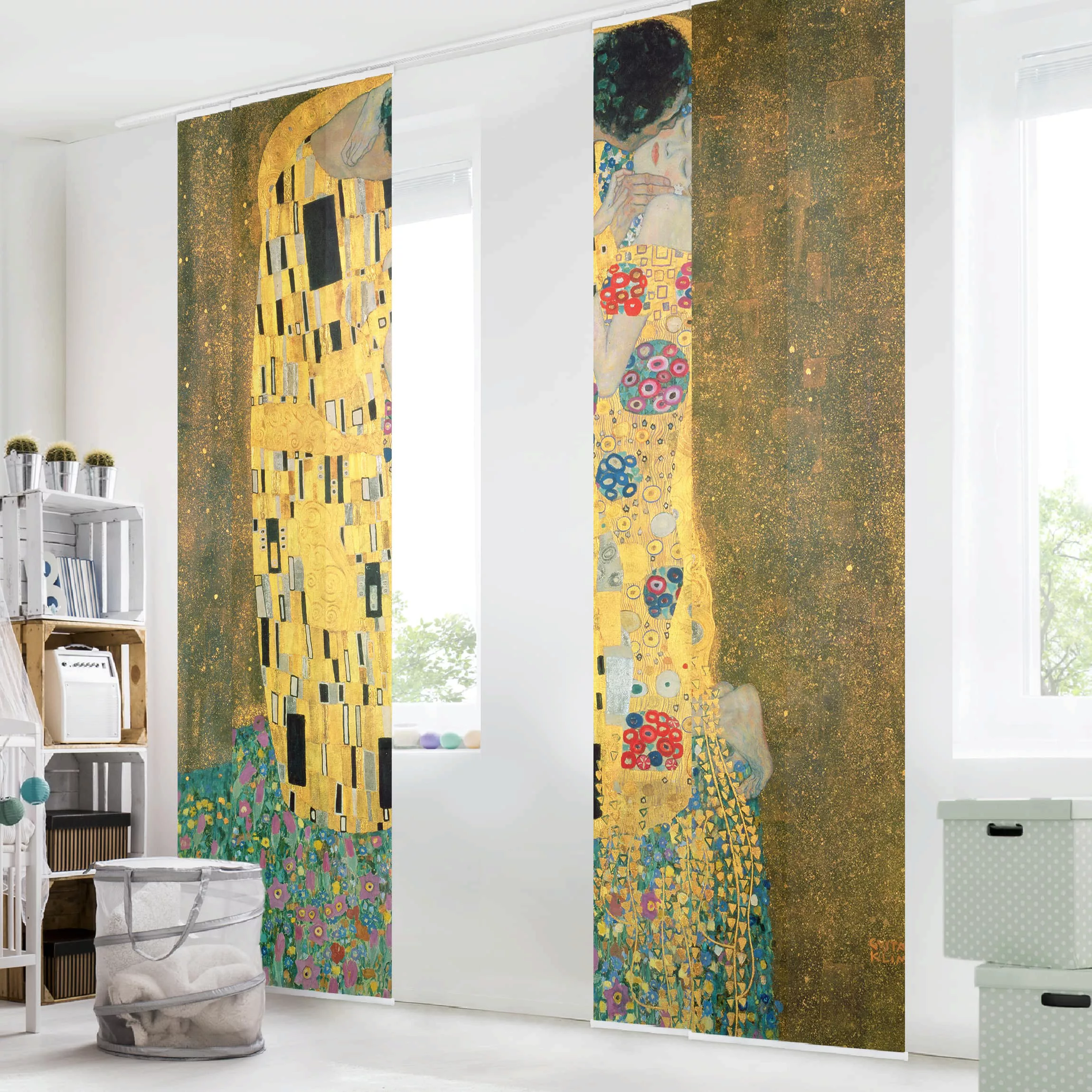 Schiebegardinen Set Kunstdruck Gustav Klimt - Der Kuß günstig online kaufen