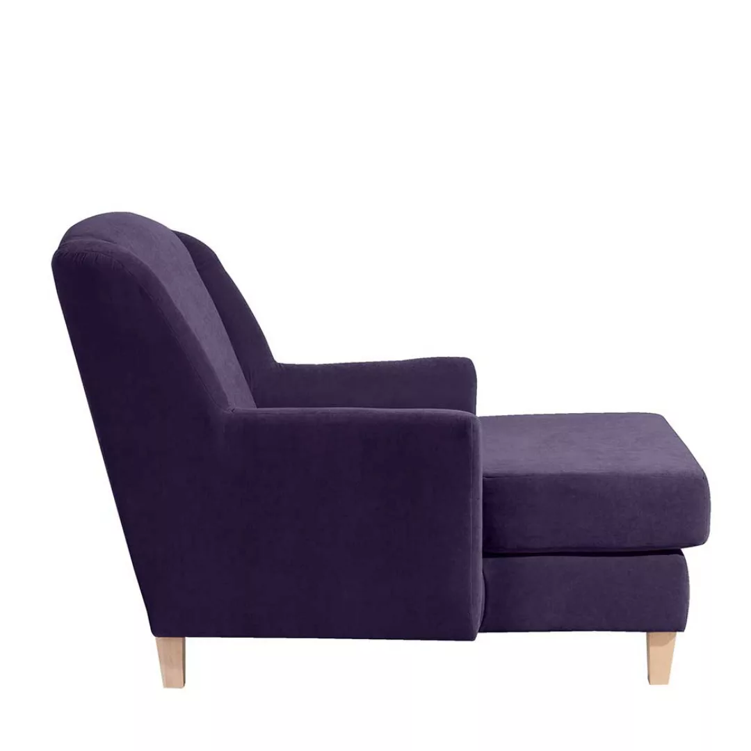 Big Sessel Violett mit Velours Bezug Vierfußgestell aus Holz günstig online kaufen
