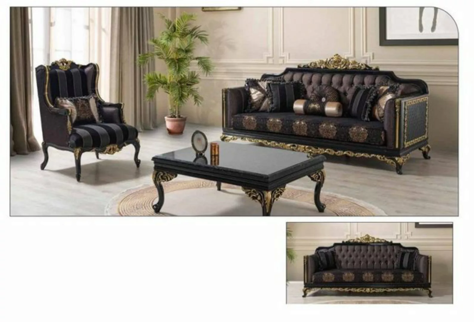 JVmoebel Sofa Set Sofagarnitur 3+1 Sitzer Sofa Sessel Stoff Barock Stil 2tl günstig online kaufen