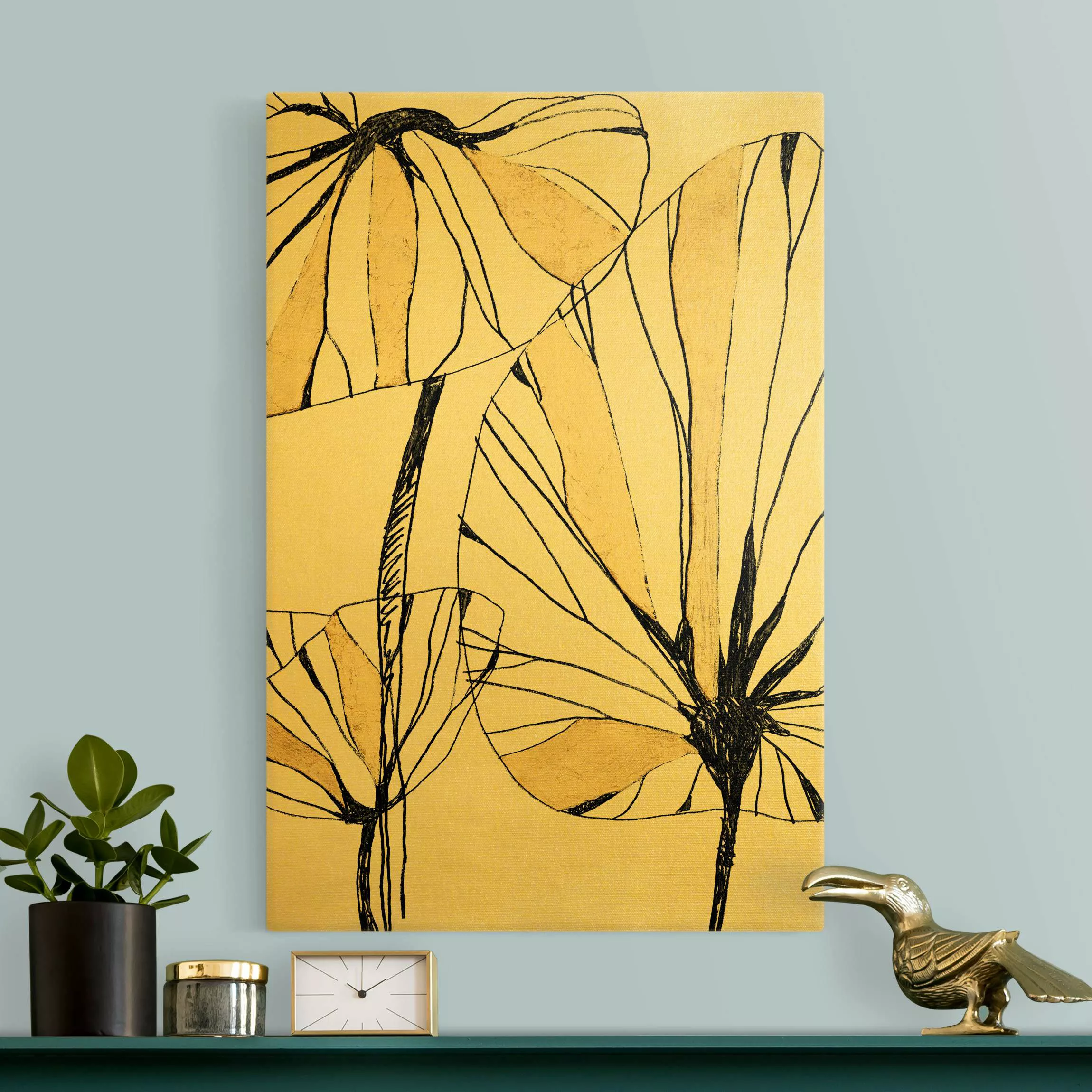 Leinwandbild Gold Tropische Blätter mit Gold I günstig online kaufen