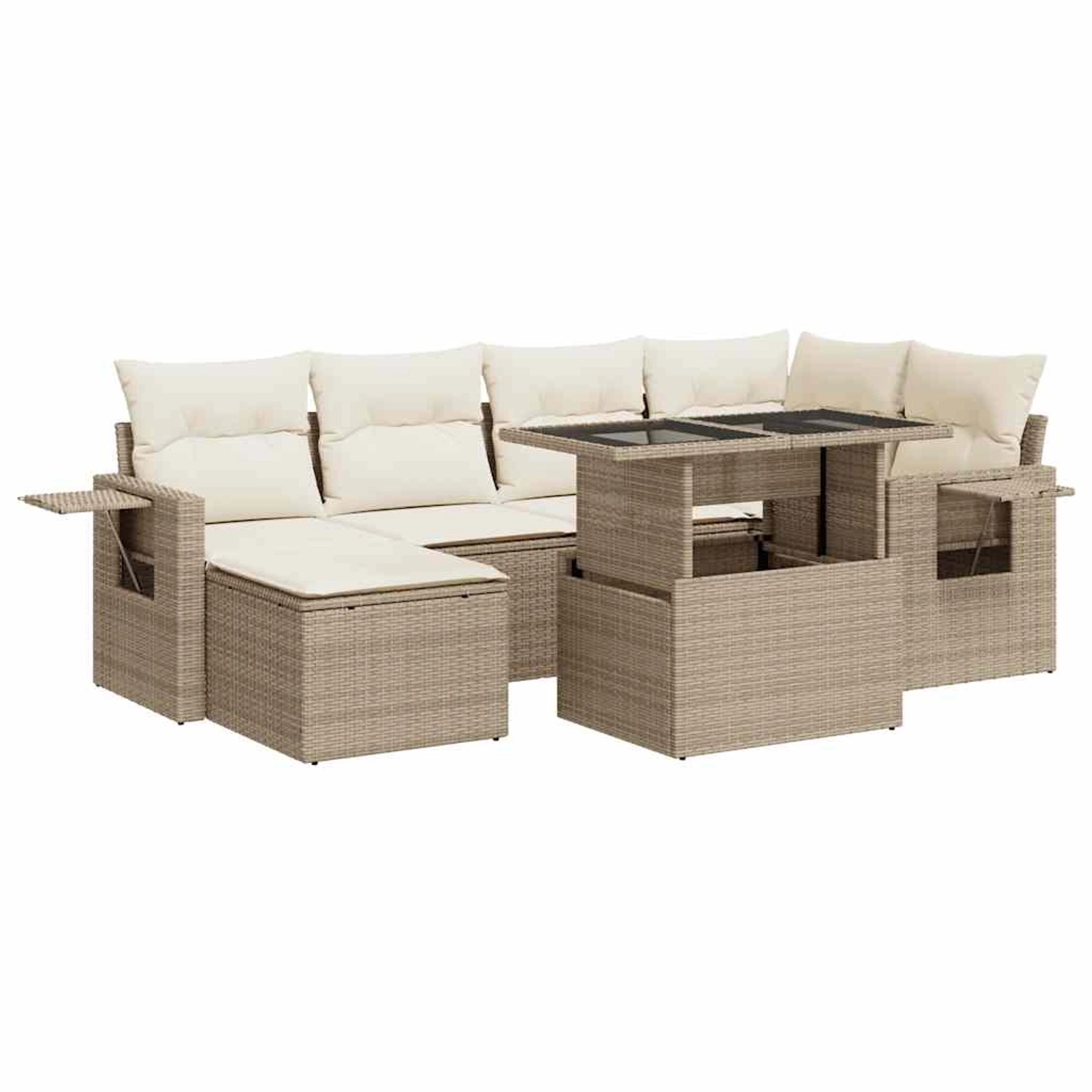 vidaXL 7-Tlg Garten-Sofagarnitur mit Kissen Beige Poly Rattan 3326509 günstig online kaufen