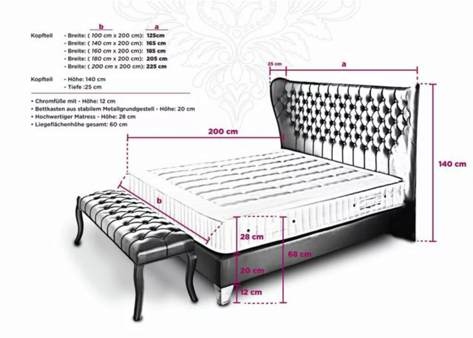 WohnenRoyal Boxspringbett Boxspringbett Floransa - Anthrazit Kunstleder - 1 günstig online kaufen