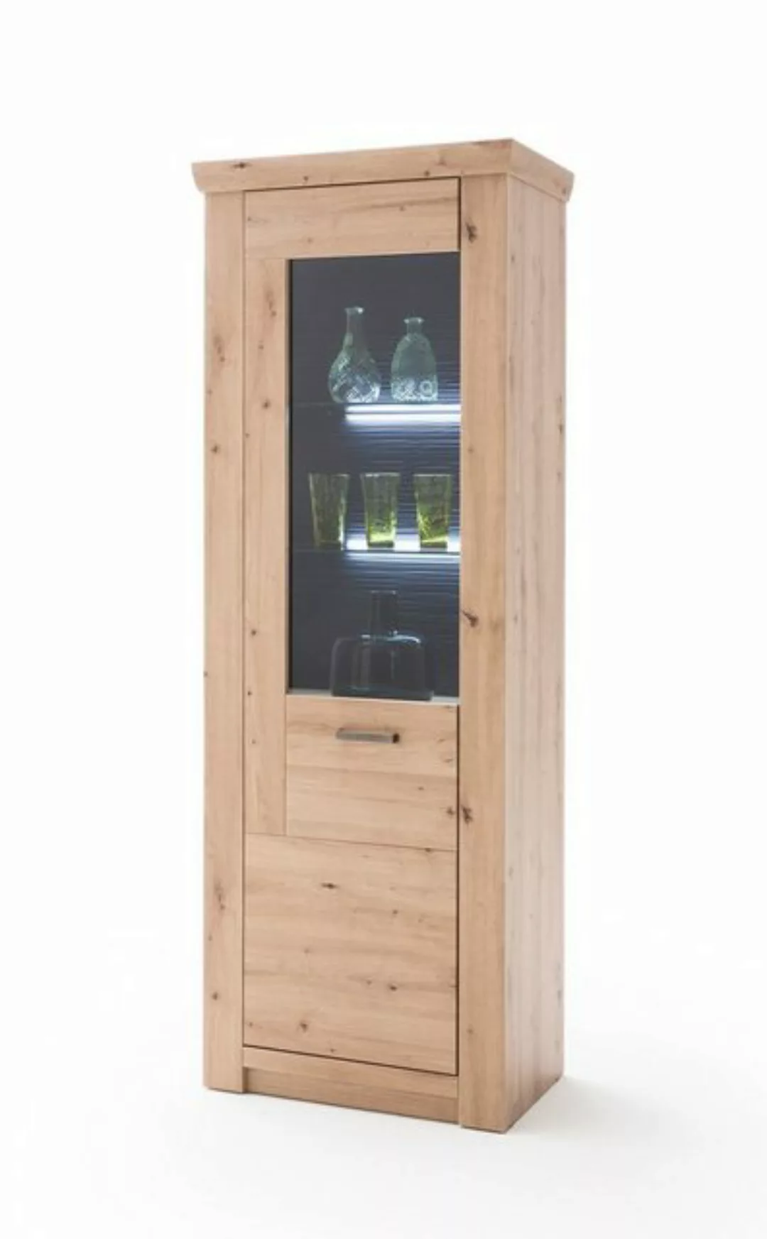 expendio Vitrine Mauro 3 Balkeneiche Nb. 74x211x45 cm mit Beleuchtung und R günstig online kaufen