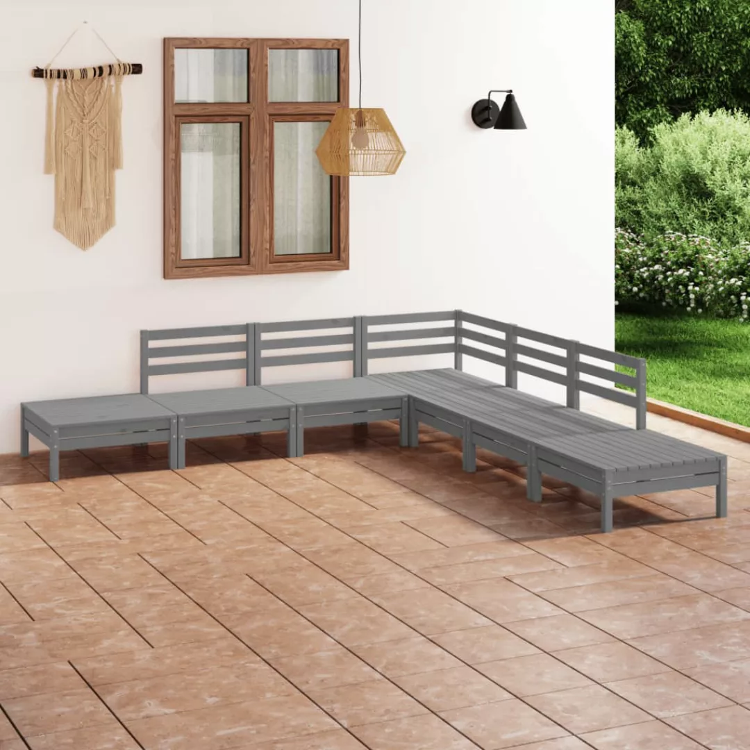 7-tlg. Garten-lounge-set Kiefer Massivholz Grau günstig online kaufen