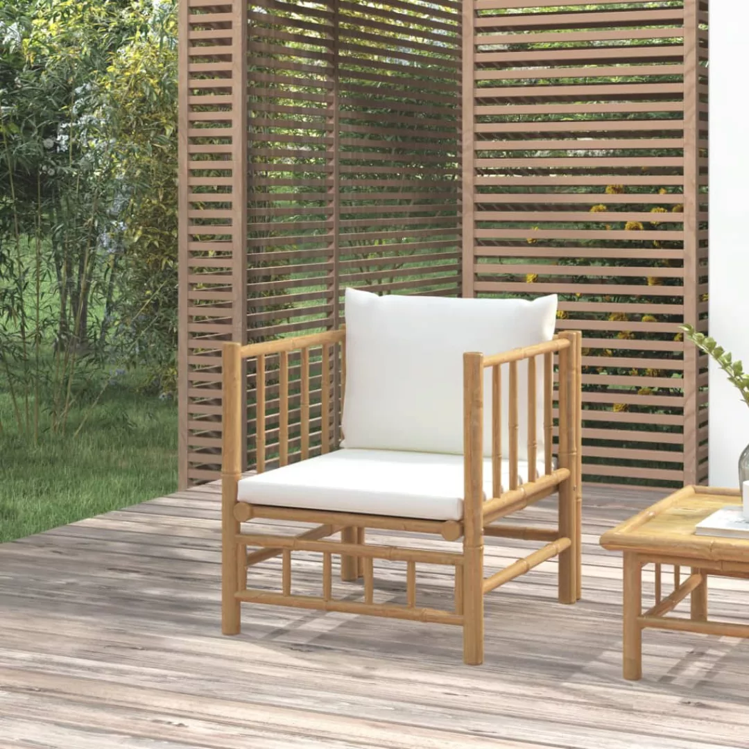 Vidaxl Gartensessel Mit Cremeweißen Kissen Bambus günstig online kaufen