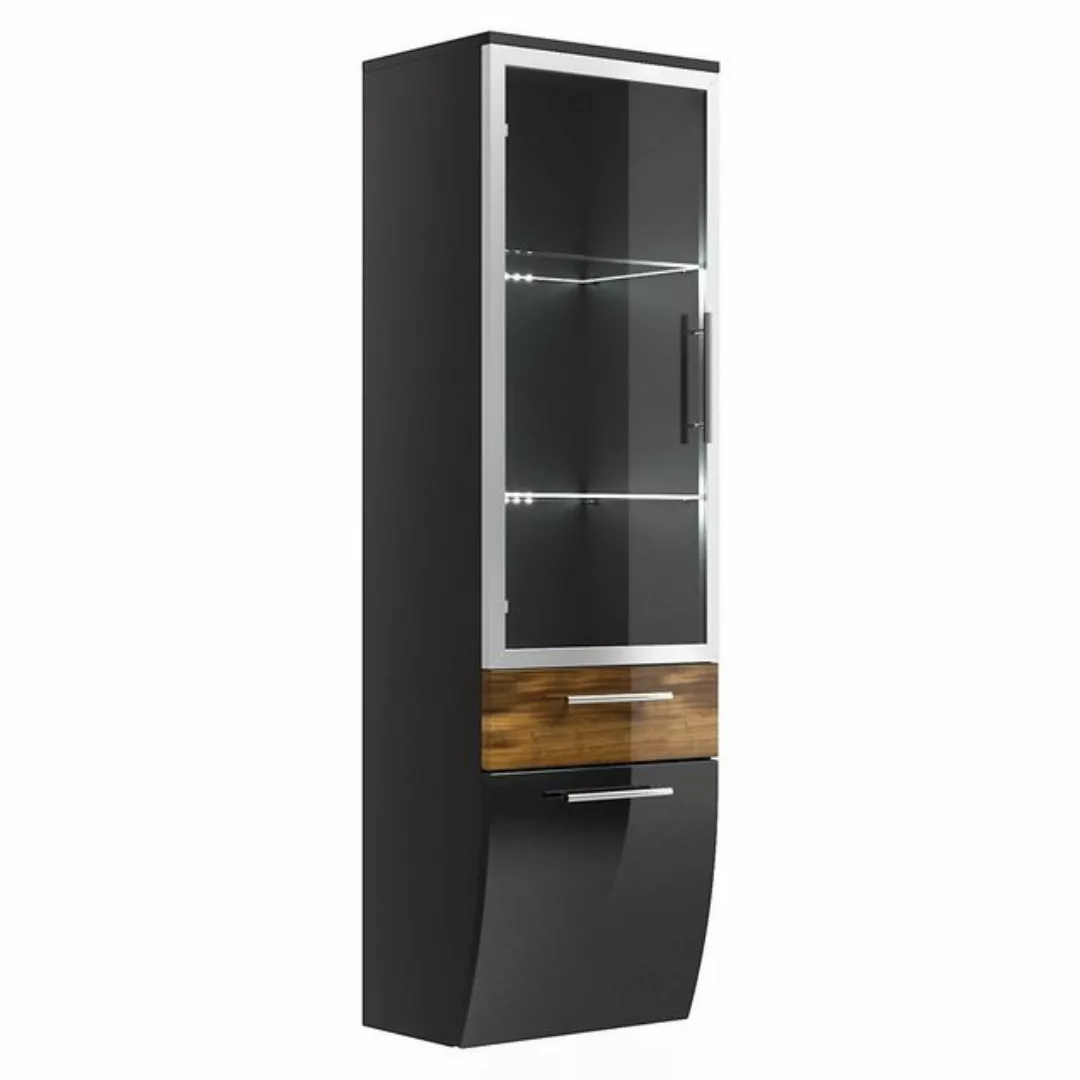 Hochschrank Hochglanz anthrazit, Walnuss TALONA-02 Glasrahmentür, B x H x T günstig online kaufen