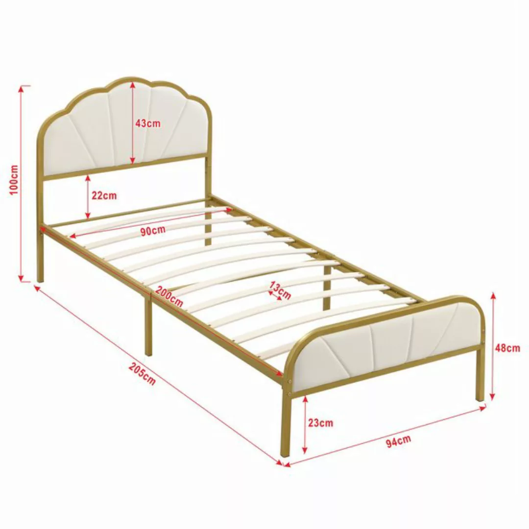 Flieks Metallbett, Einzelbett 90x200cm mit Wolkenform Kopfteil golden+weiß günstig online kaufen