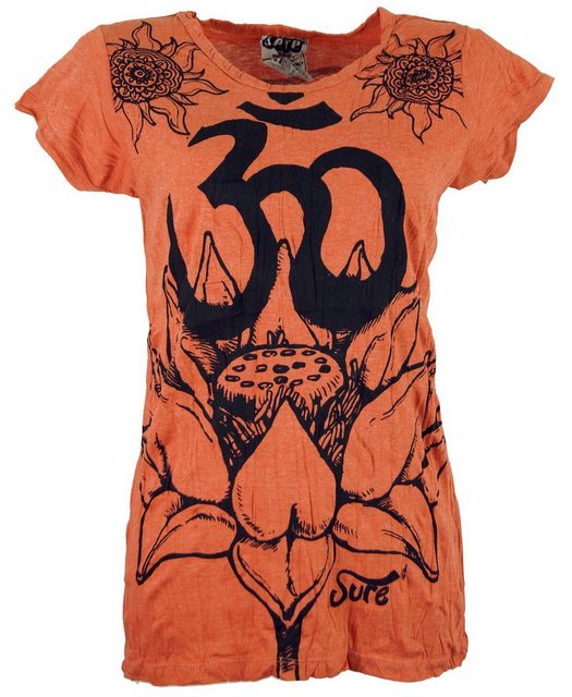 Guru-Shop T-Shirt Sure T-Shirt Lotus Om - rostorange Festival, Goa Style, a günstig online kaufen