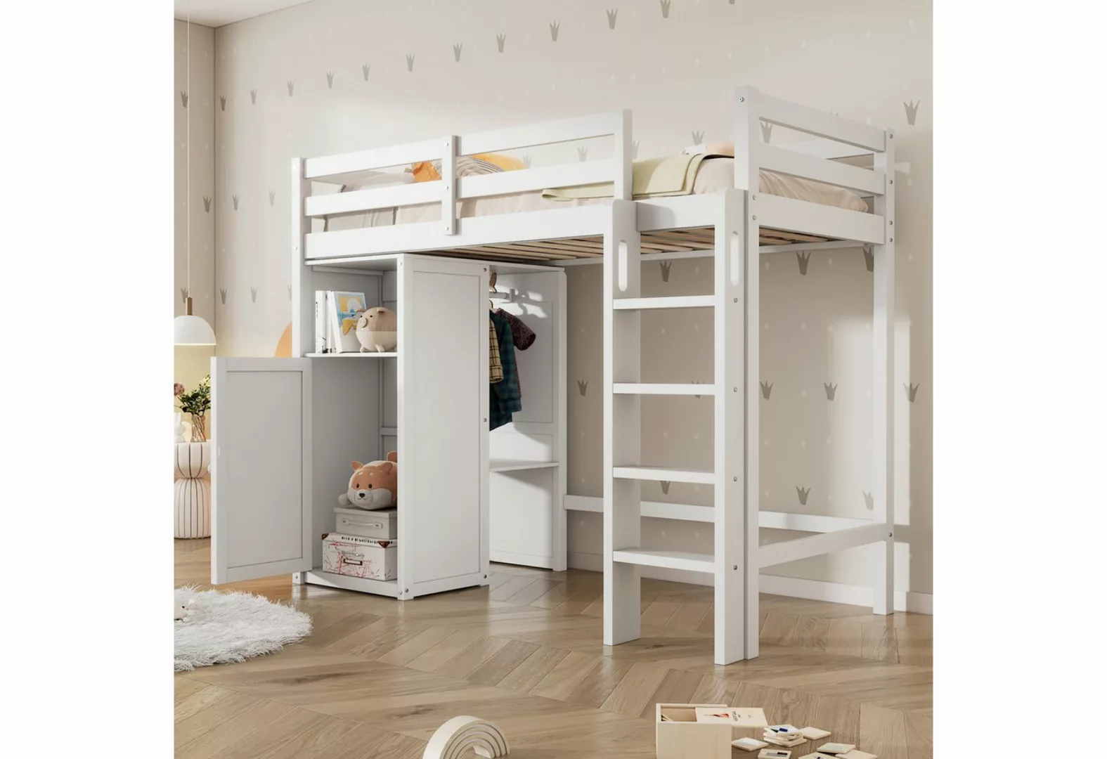 MODFU Etagenbett Holzbett Kinderbett (mit Lattenrost und Rausfallschutz), m günstig online kaufen