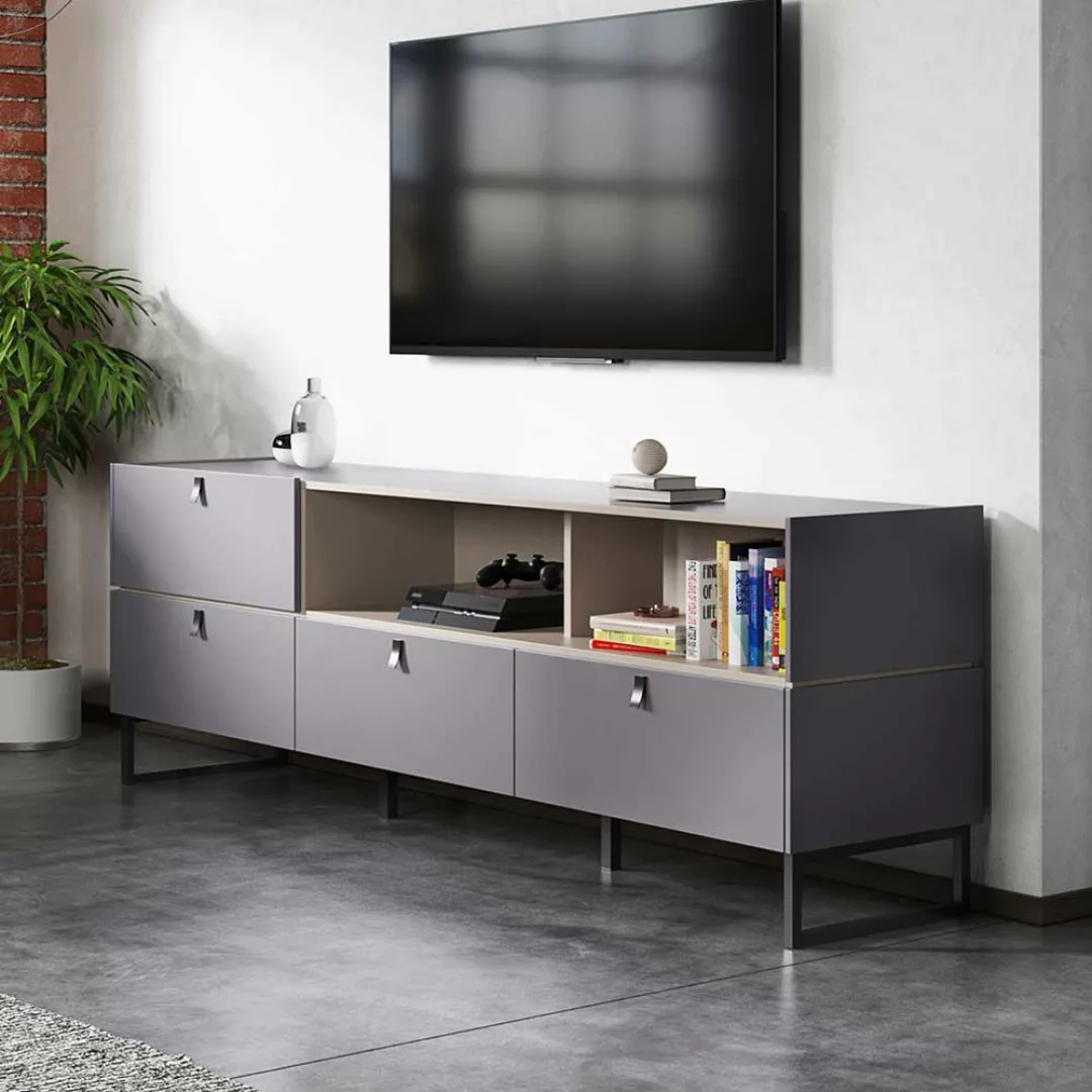 Wohnzimmer Lowboard in Beton Grau vier Schubladen günstig online kaufen