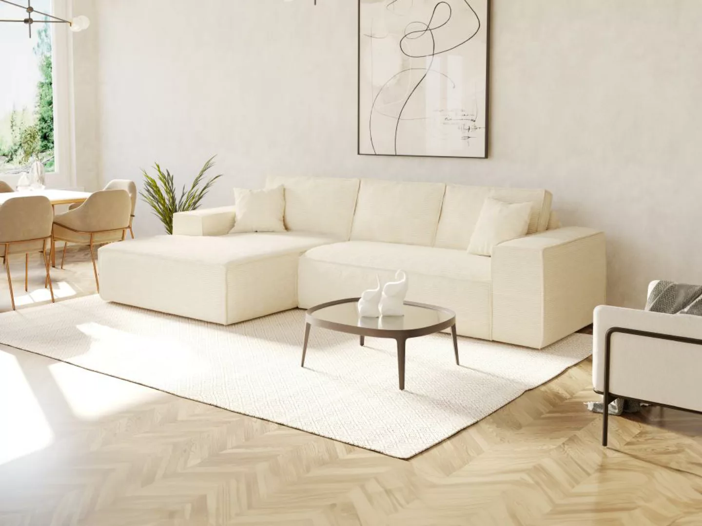 Eckschlafsofa mit Matratze - Ecke links - Cord - Beige - Liegefläche 140 cm günstig online kaufen