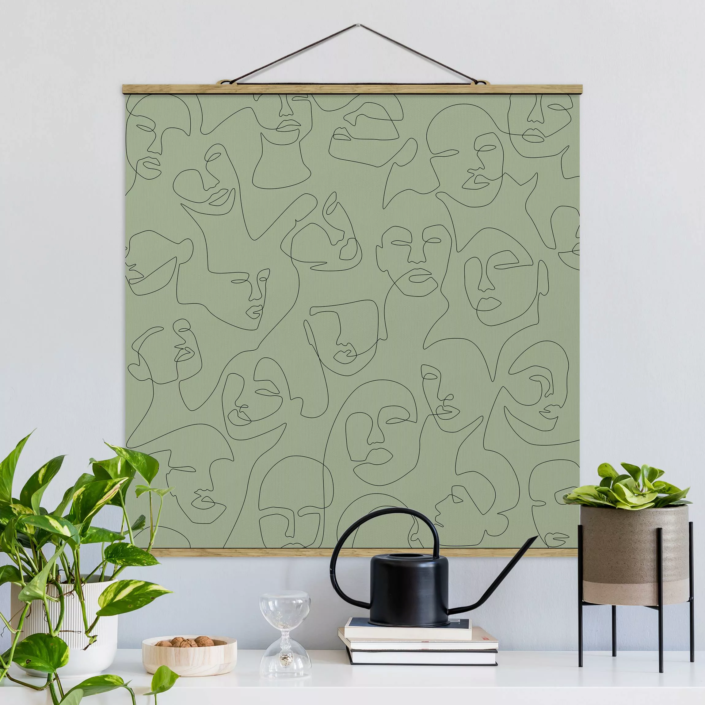 Stoffbild mit Posterleisten Line Art - Beauty Portraits in Grün günstig online kaufen