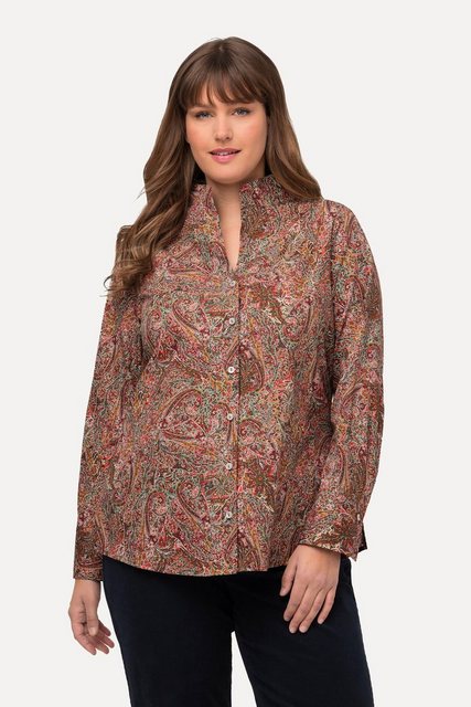 Ulla Popken Longbluse Bluse Paisleymuster Kelchkragen V-Ausschnitt günstig online kaufen