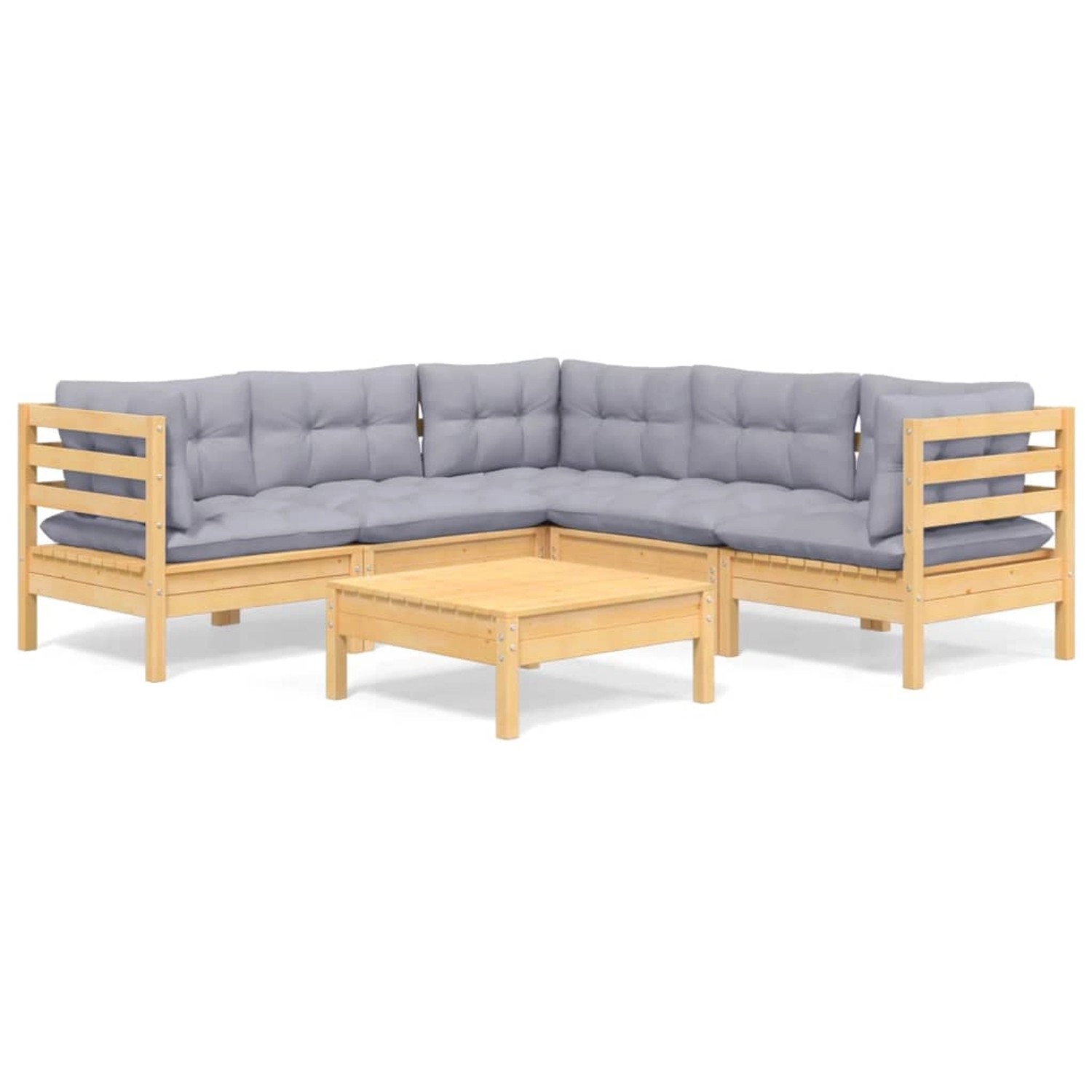 6-tlg. Garten-lounge-set Mit Grauen Kissen Kiefer Massivholz günstig online kaufen