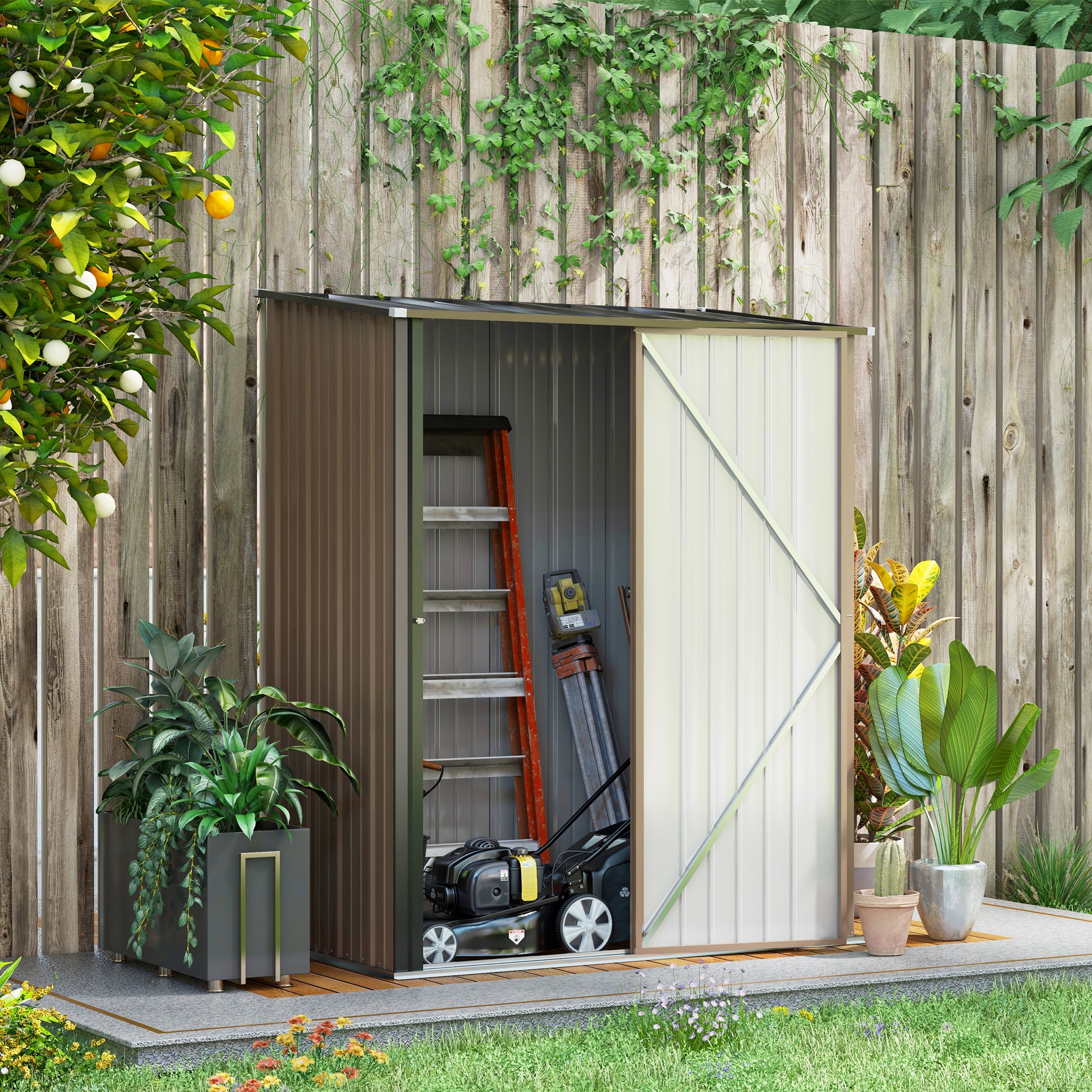 Outsunny Gartenhaus 1,34 m²  Geräteschuppen mit Pultdach aus verzinktem Sta günstig online kaufen