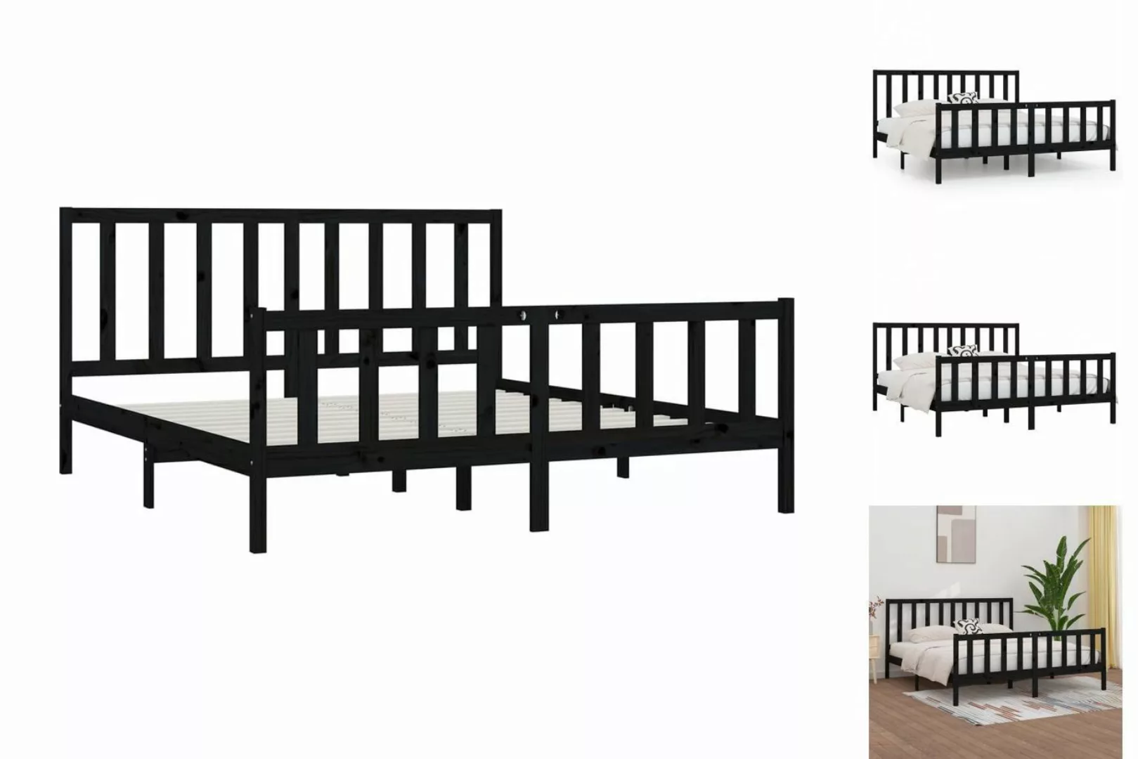 vidaXL Bettgestell Massivholzbett Schwarz 200x200 cm Bett Bettgestell Doppe günstig online kaufen