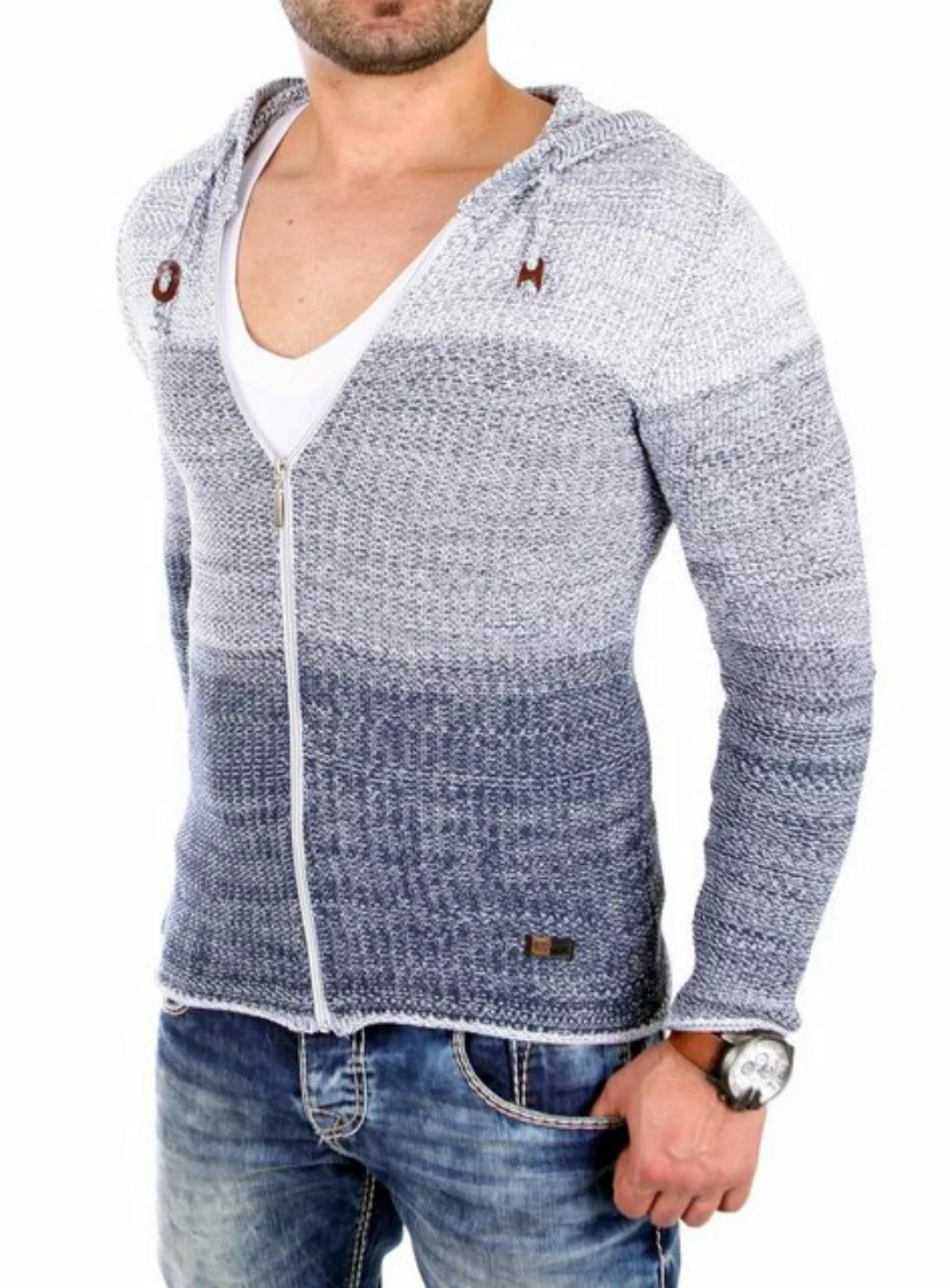 Reslad Strickjacke Reslad Strickjacke Herren Colorblock Kapuzen Cardigan Ja günstig online kaufen