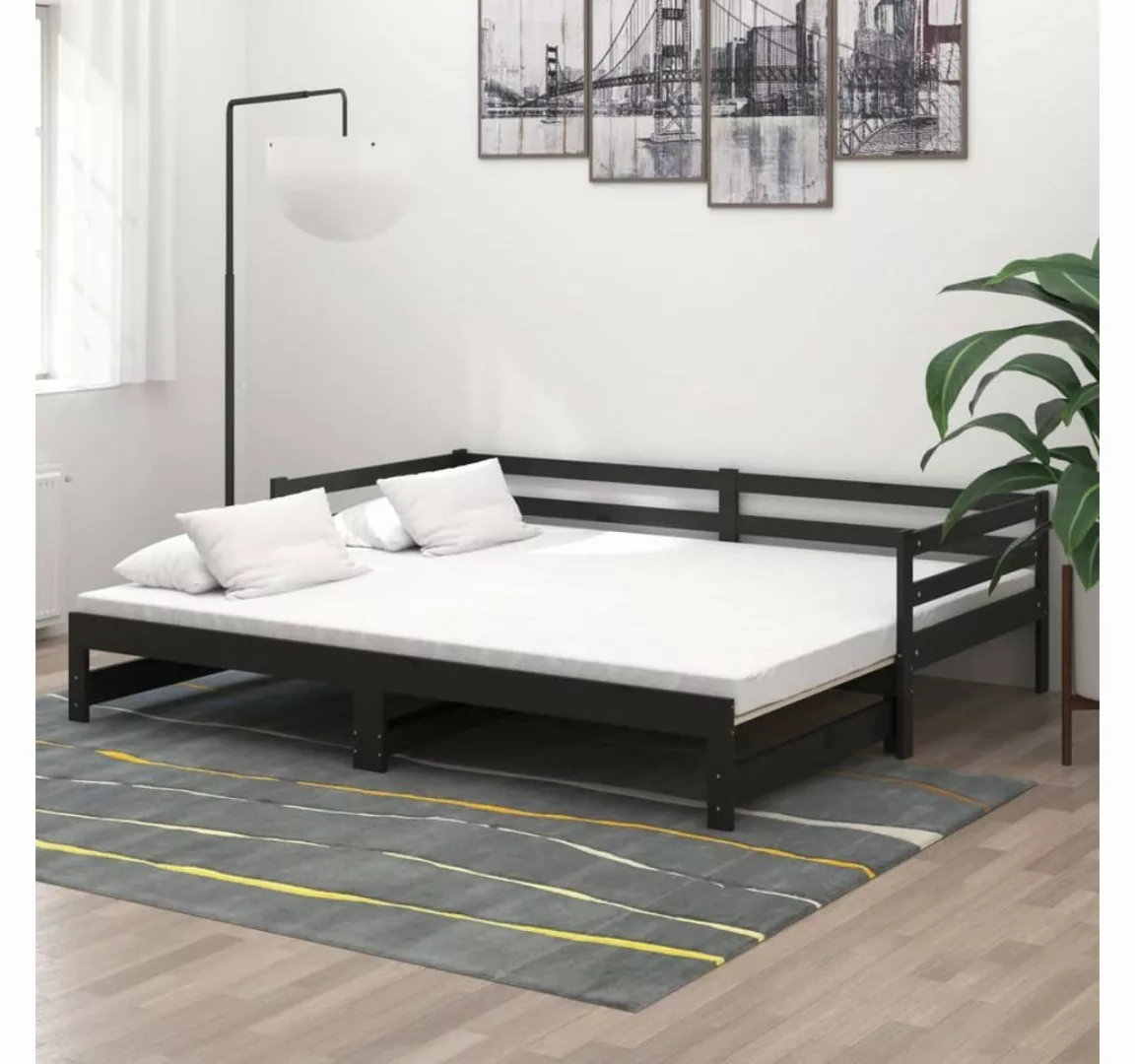 furnicato Bett Tagesbett Ausziehbar Schwarz Kiefer Massivholz 2x(90x200) cm günstig online kaufen