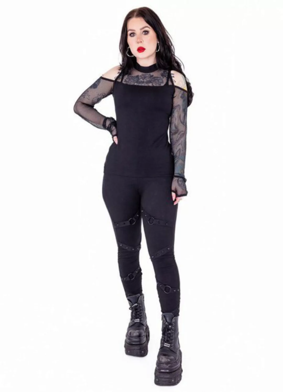 Poizen Industries Shirttop Inez Netzärmel Gothic Netzshirt Punk Net Obertei günstig online kaufen