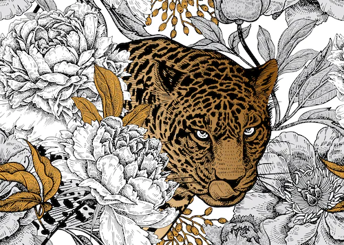 Papermoon Fototapete »ABSTRAKT DESIGN-LEOPARD mit Blumen« günstig online kaufen