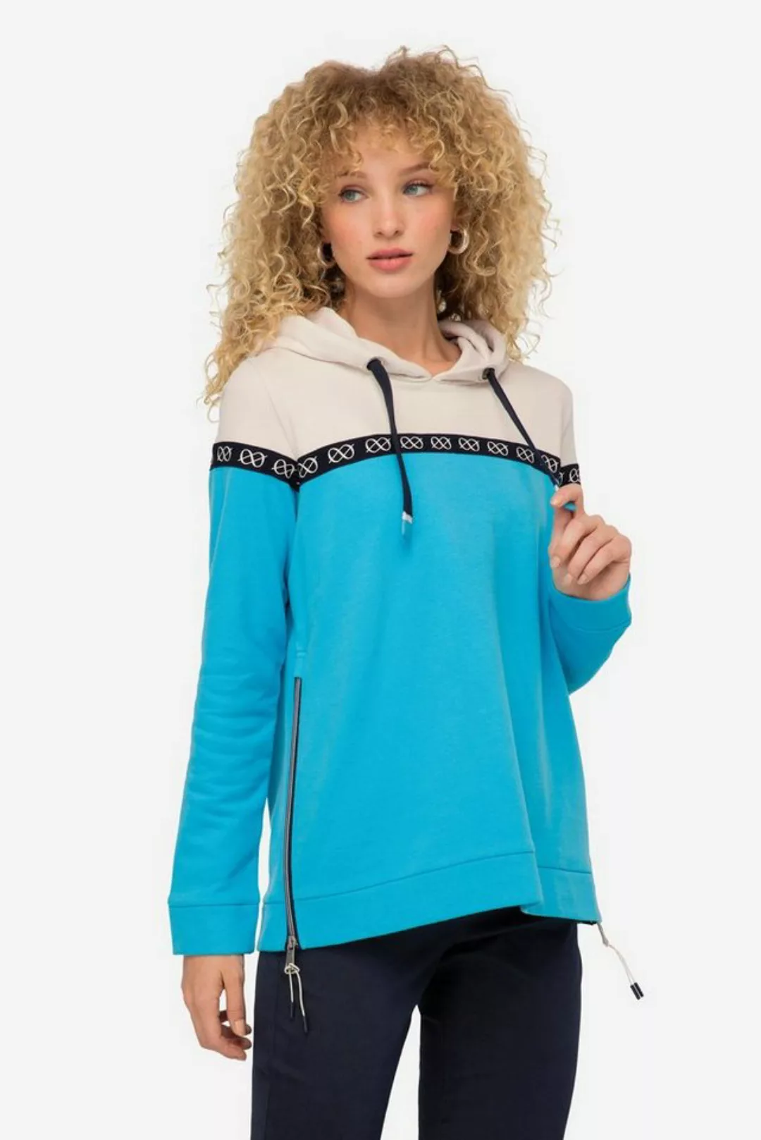 Laurasøn Sweatshirt Hoodie zweifarbig Print-Tape Kapuze Langarm günstig online kaufen