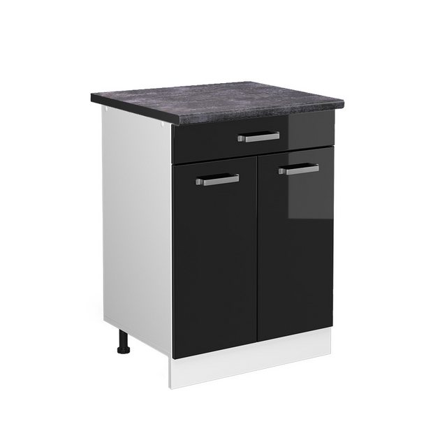 Vicco Unterschrank R-Line, Schwarz Hochglanz/Weiß, 60 cm mit Schublade, AP günstig online kaufen