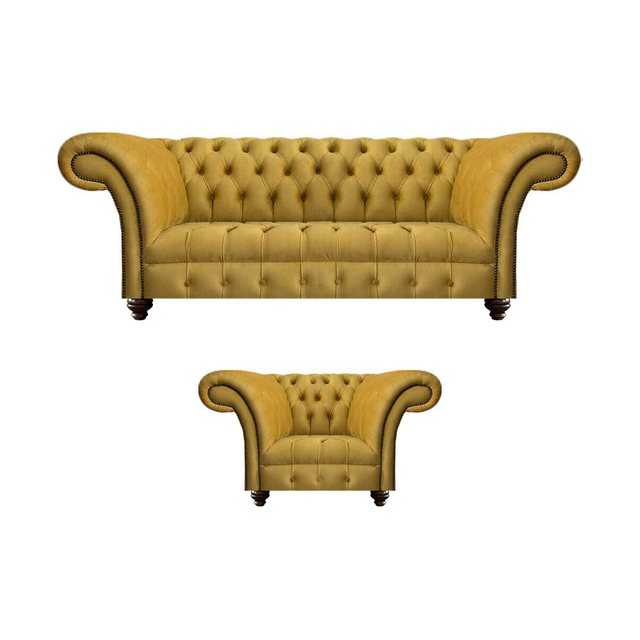 JVmoebel Chesterfield-Sofa Sofa Set Sessel Luxus Textil Sofa Dreisitze Couc günstig online kaufen