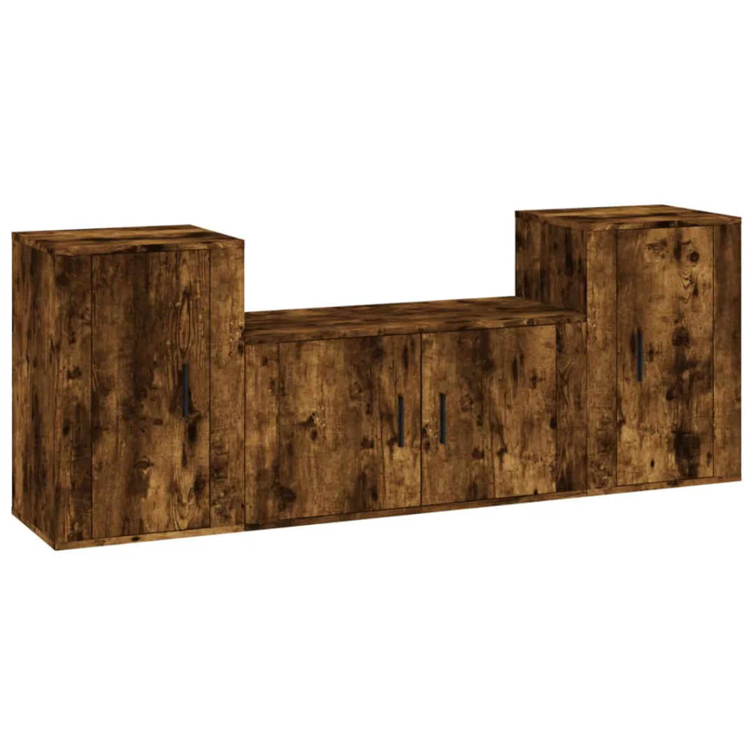 Vidaxl 3-tlg. Tv-schrank-set Räuchereiche Holzwerkstoff günstig online kaufen