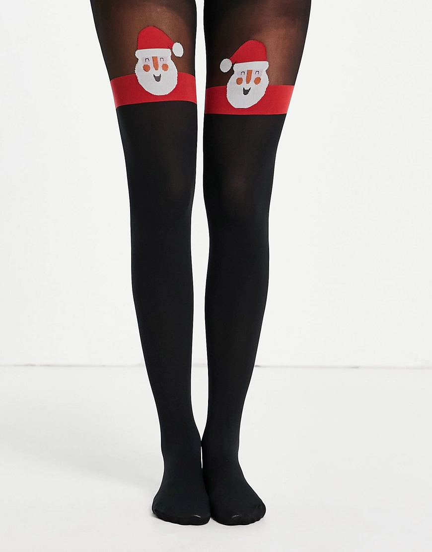 Pretty Polly – Weihnachts-Strumpfhose mit Santa in Schwarz günstig online kaufen