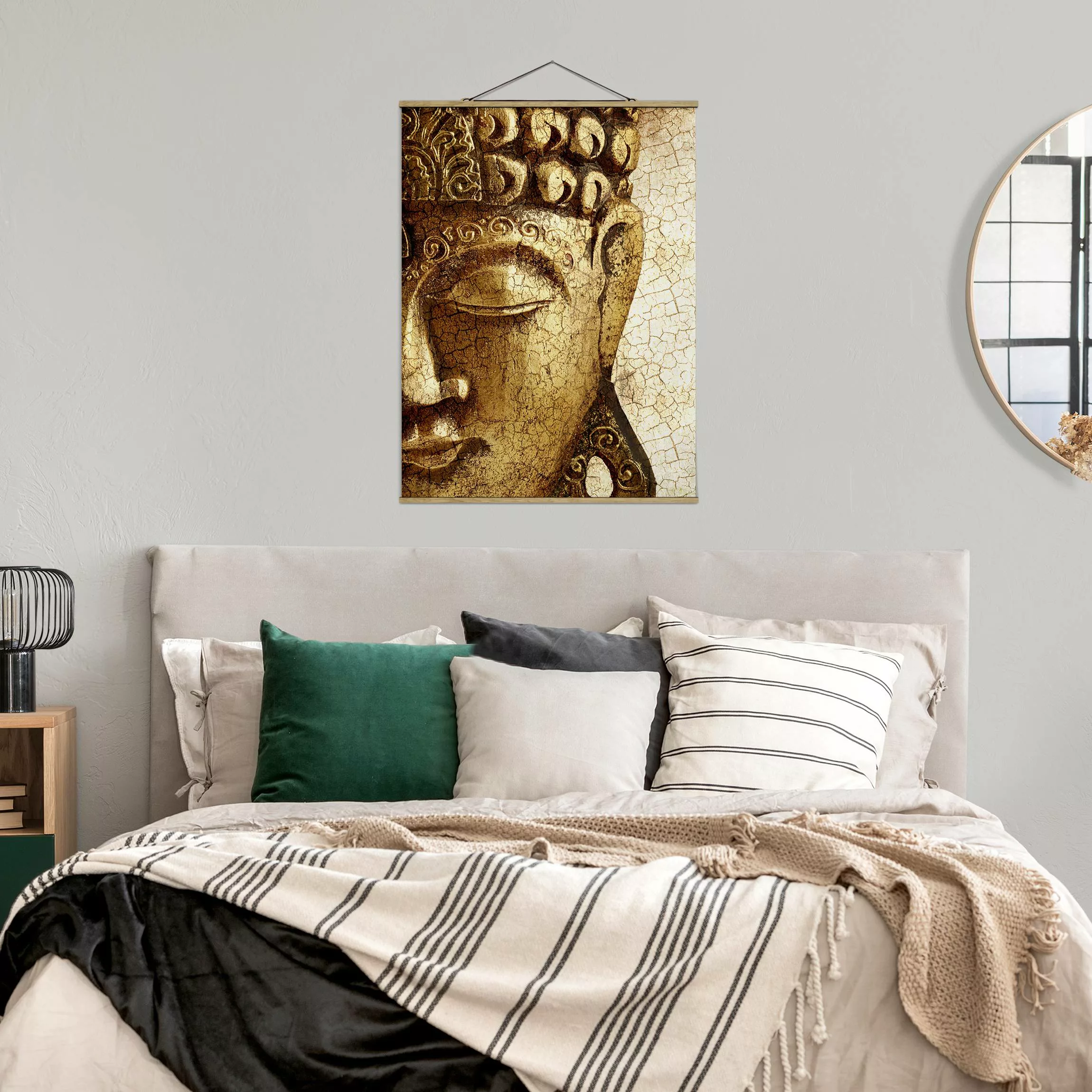 Stoffbild Buddha mit Posterleisten - Hochformat Vintage Buddha günstig online kaufen