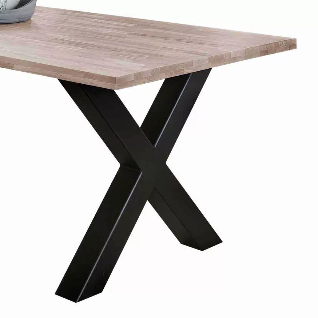 Tisch Massivholz Eiche in Eiche Bianco X Metallgestell günstig online kaufen