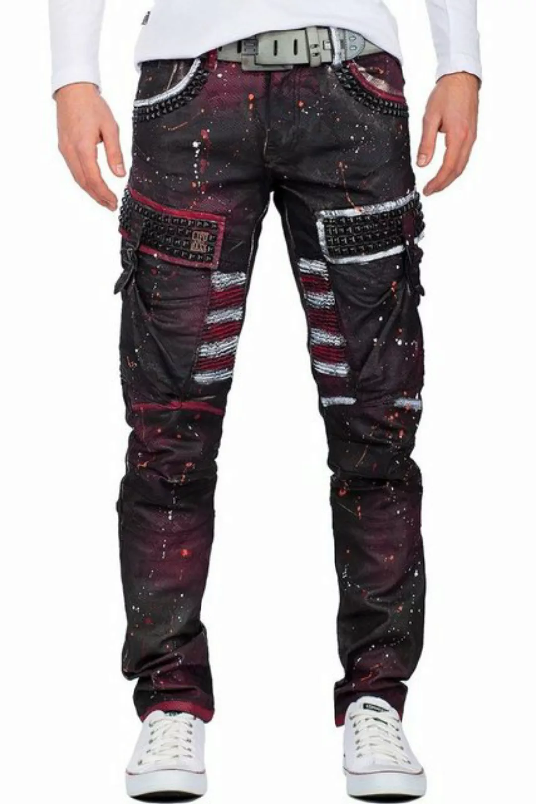 Cipo & Baxx 5-Pocket-Jeans Biker Hose BA-CD636 Bordeaux W36/L34 (1-tlg) mit günstig online kaufen