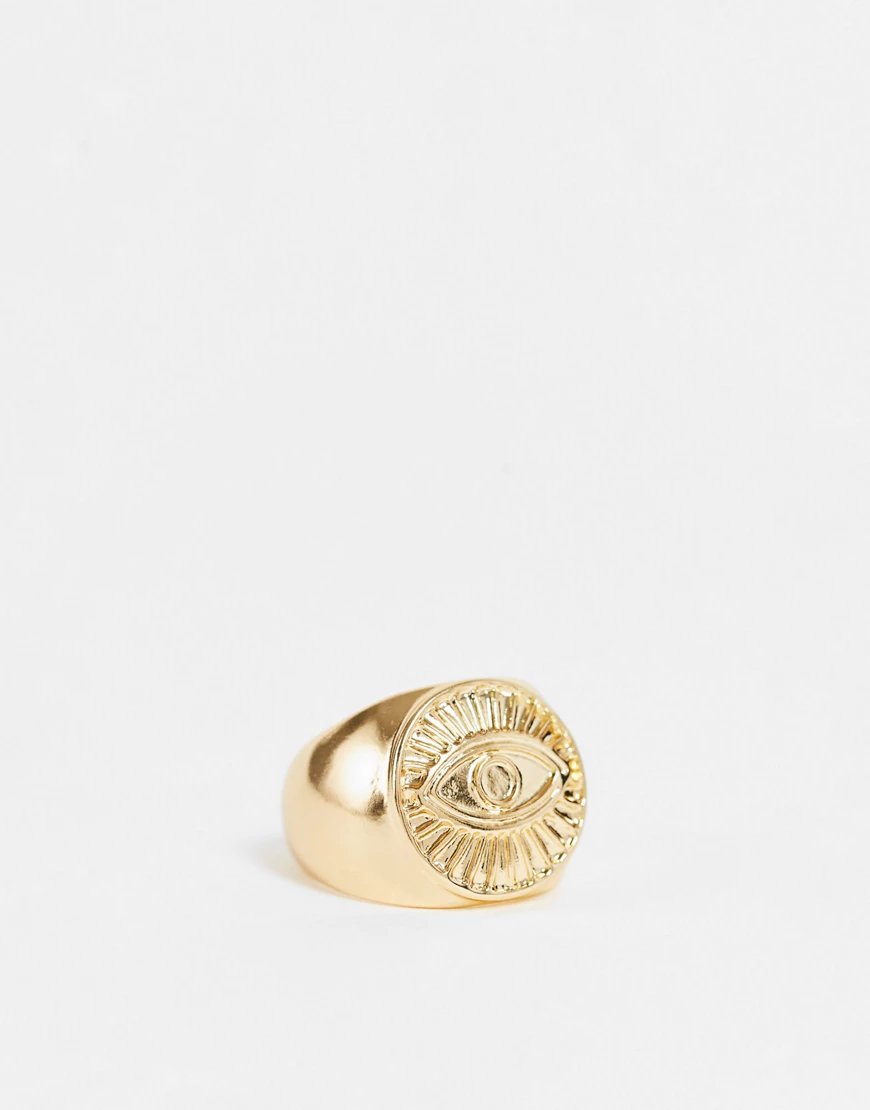 DesignB London – Breiter Ring in Gold mit Augenmotiv-Goldfarben günstig online kaufen