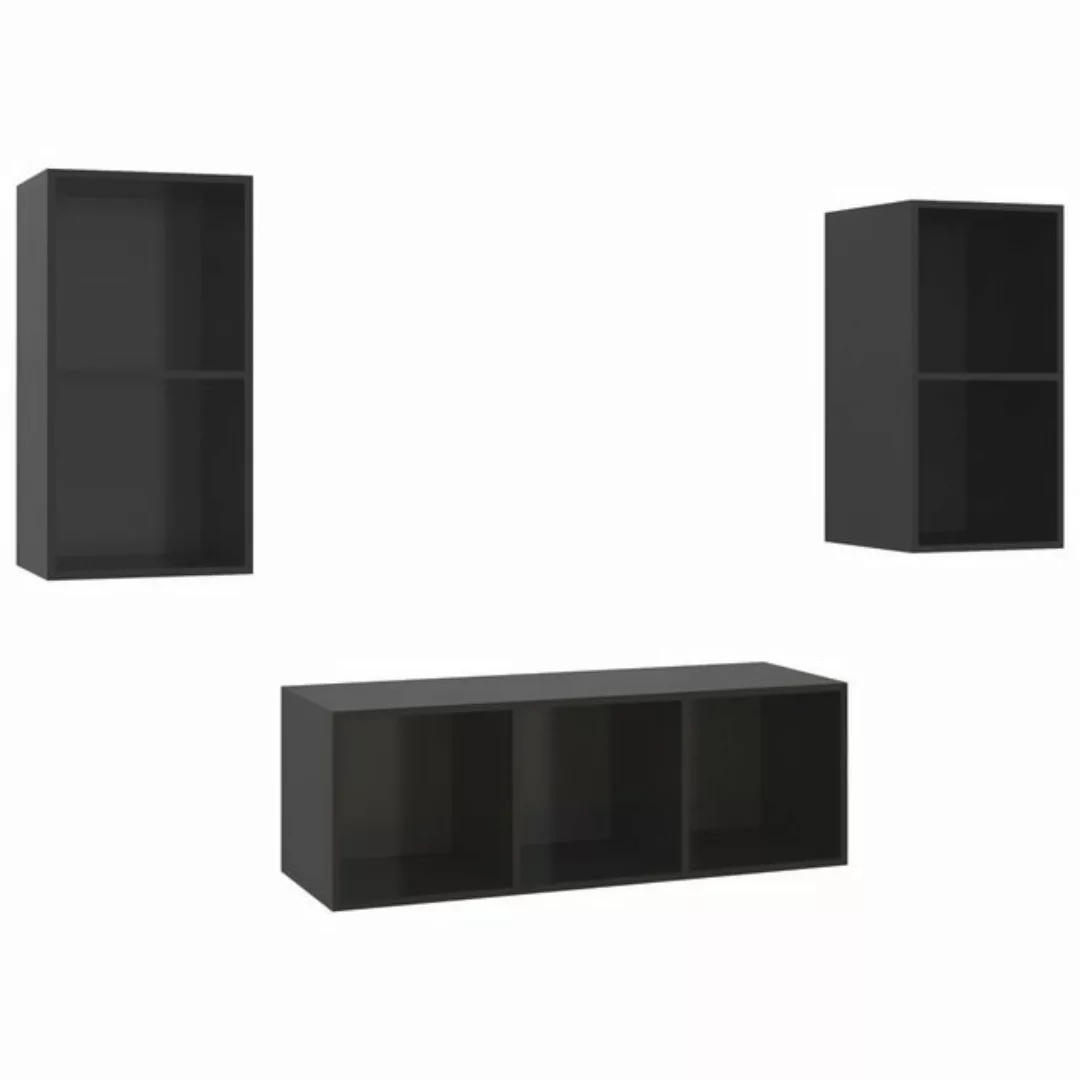 vidaXL TV-Schrank 3-tlg TV-Schrank-Set Hochglanz-Schwarz Spanplatte günstig online kaufen