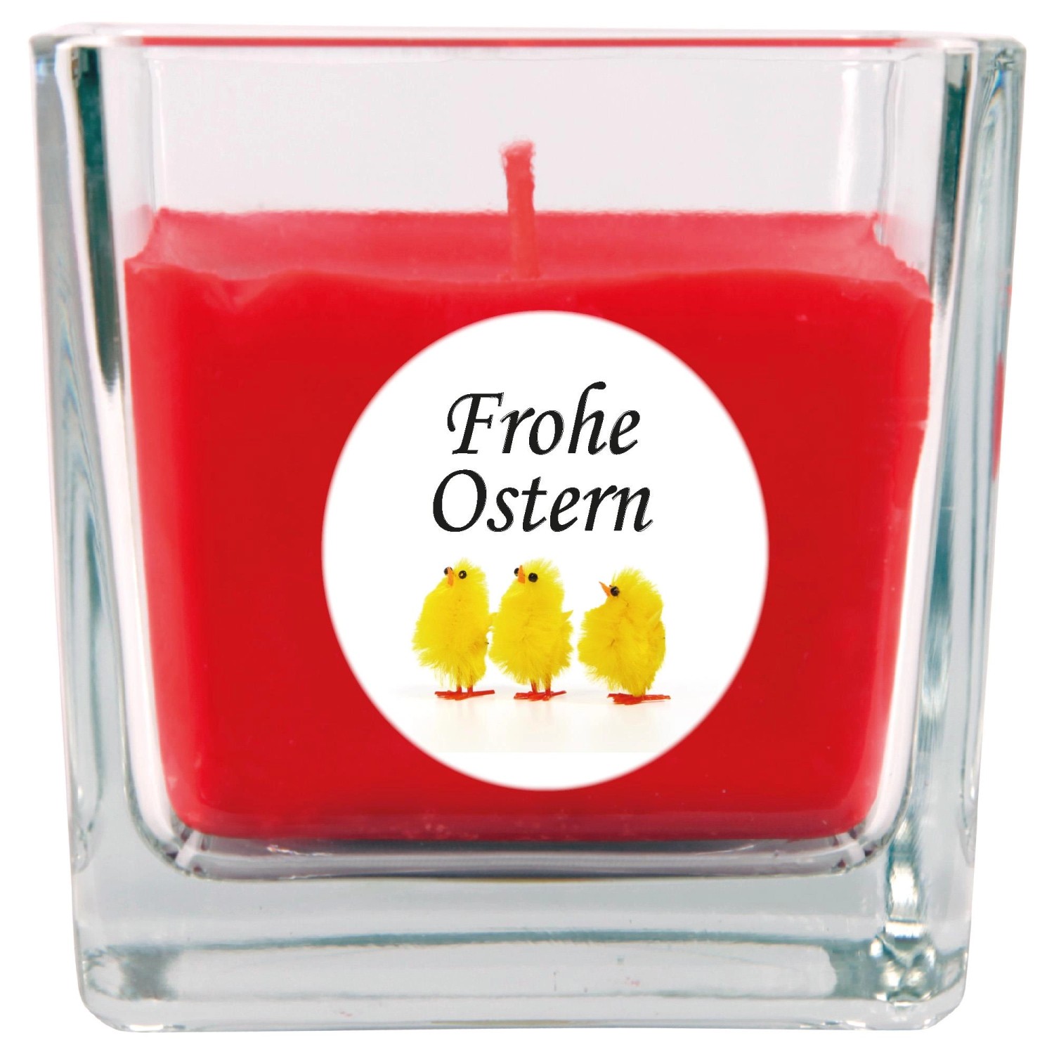 HS Candle Duftkerze & Glas Frohe Ostern Viereck 8 x 7,5cm Rose Küken günstig online kaufen