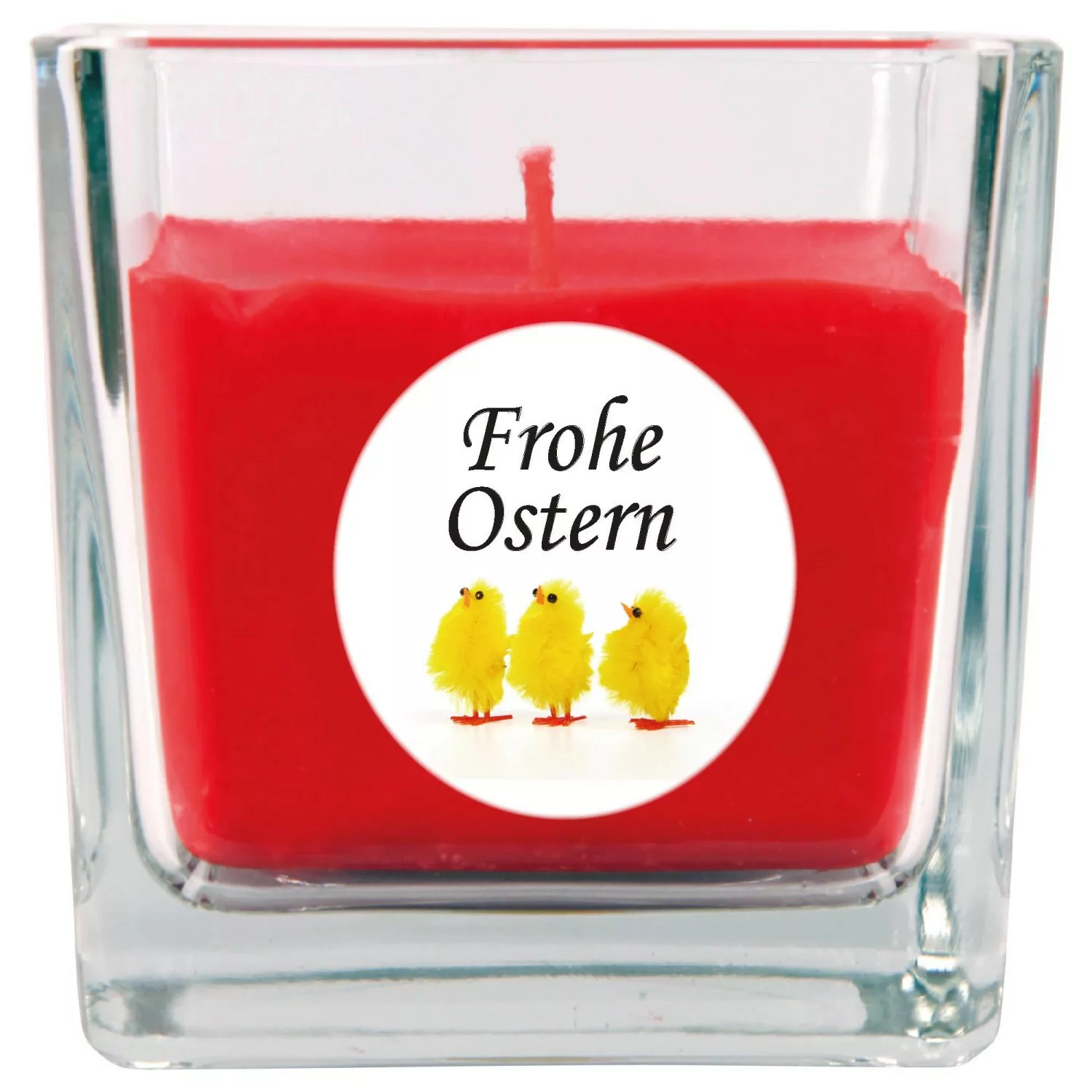 HS Candle Duftkerze & Glas Frohe Ostern Viereck 8 x 7,5cm Rose Küken günstig online kaufen