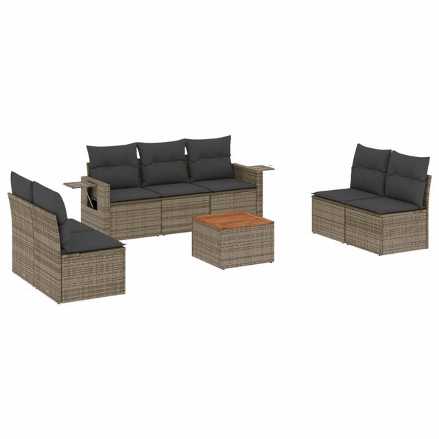 vidaXL Sofaelement 8-tlg. Garten-Sofagarnitur mit Kissen Grau Poly Rattan ( günstig online kaufen