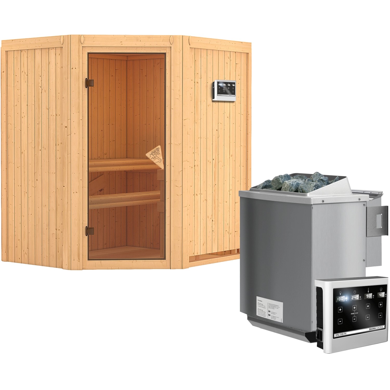 Karibu Sauna-Set Tjorven inkl. Bio-Ofen 9 kW mit ext. Steuerung günstig online kaufen