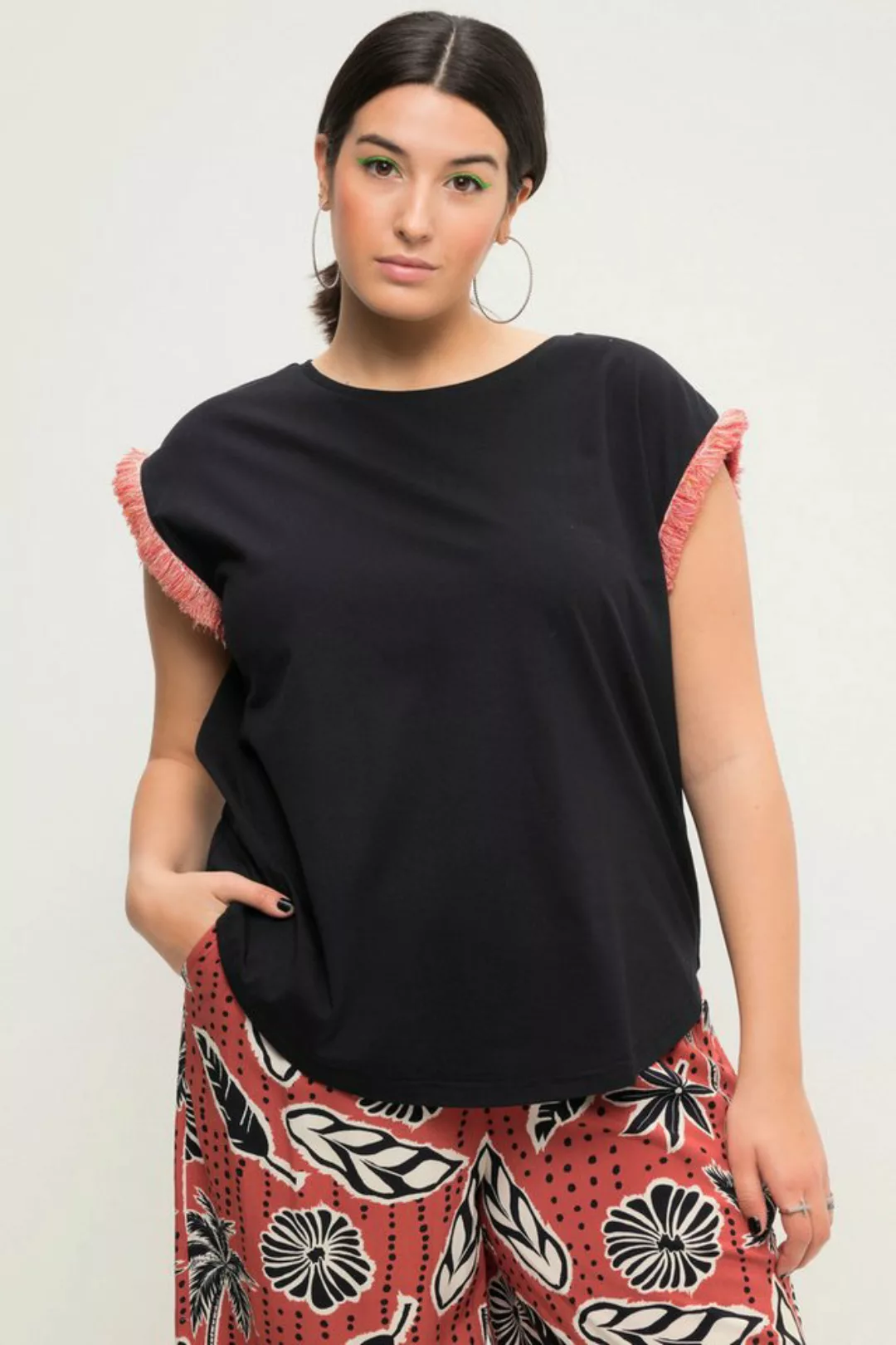 Studio Untold Rundhalsshirt Top oversized Armausschnitt-Bordüren günstig online kaufen