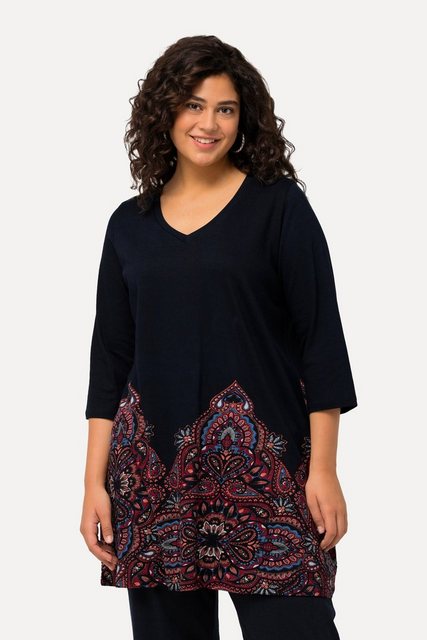 Ulla Popken Longshirt Longshirt Paisleybordüre V-Ausschnitt 3/4-Arm günstig online kaufen